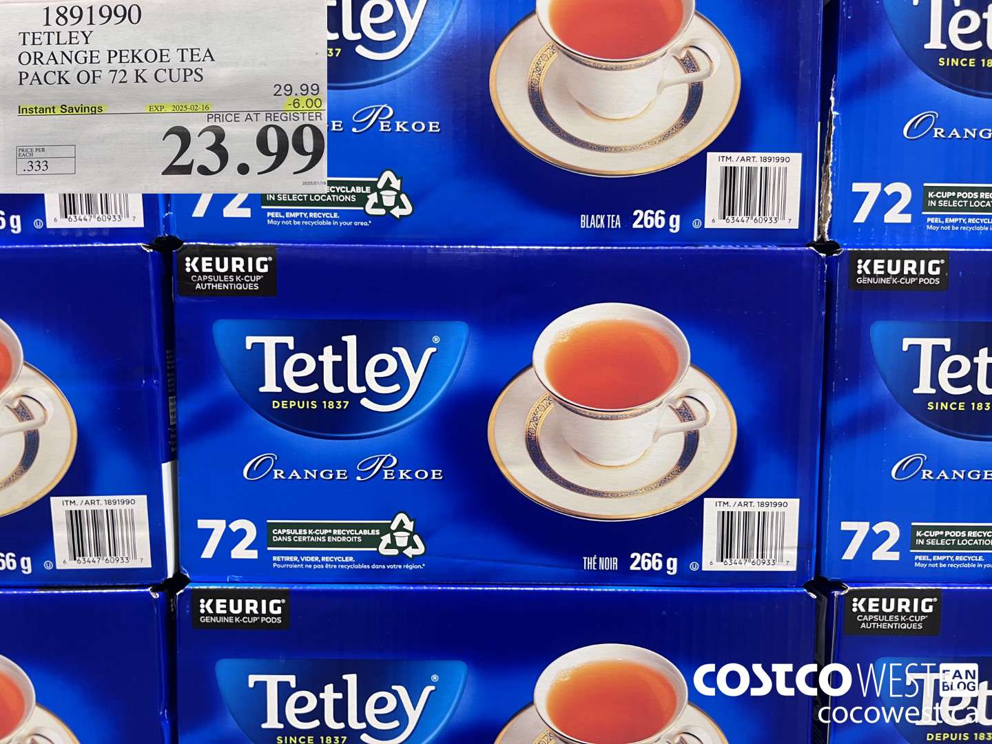 1891990 TETLEY ORANGE PEKOE TEA PACK OF 72 K CUPS ($6.00 INSTANT SAVINGS EXPIRES ON 2025-02-16) $23.99