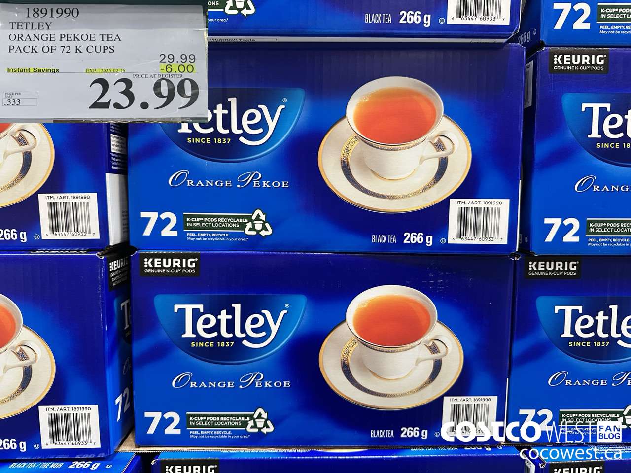 1891990 TETLEY ORANGE PEKOE TEA PACK OF 72 K CUPS ($6.00 INSTANT SAVINGS EXPIRES ON 2025-02-16) $23.99