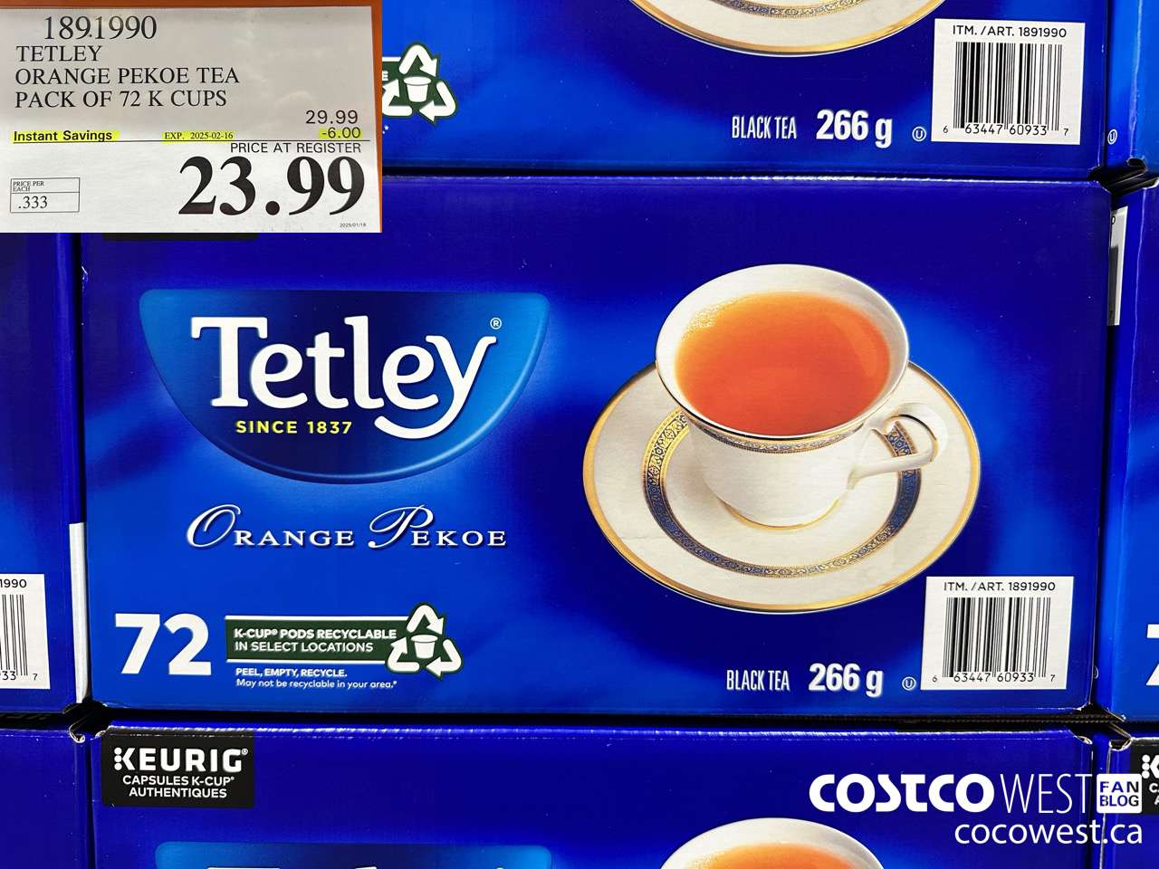 1891990 TETLEY ORANGE PEKOE TEA PACK OF 72 K CUPS ($6.00 INSTANT SAVINGS EXPIRES ON 2025-02-16) $23.99