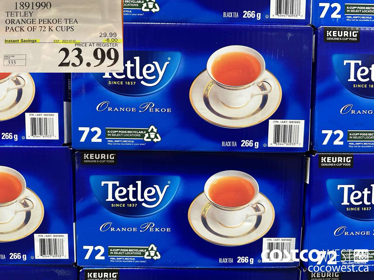 1891990 TETLEY ORANGE PEKOE TEA PACK OF 72 K CUPS ($6.00 INSTANT SAVINGS EXPIRES ON 2025-03-02) $23.99