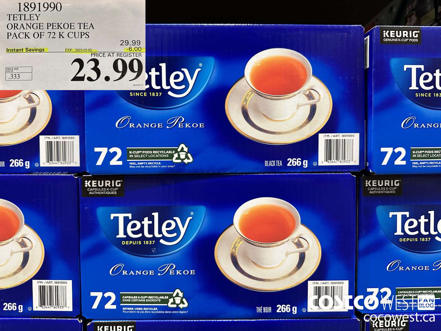 1891990 TETLEY ORANGE PEKOE TEA PACK OF 72 K CUPS ($6.00 INSTANT SAVINGS EXPIRES ON 2025-03-02) $23.99