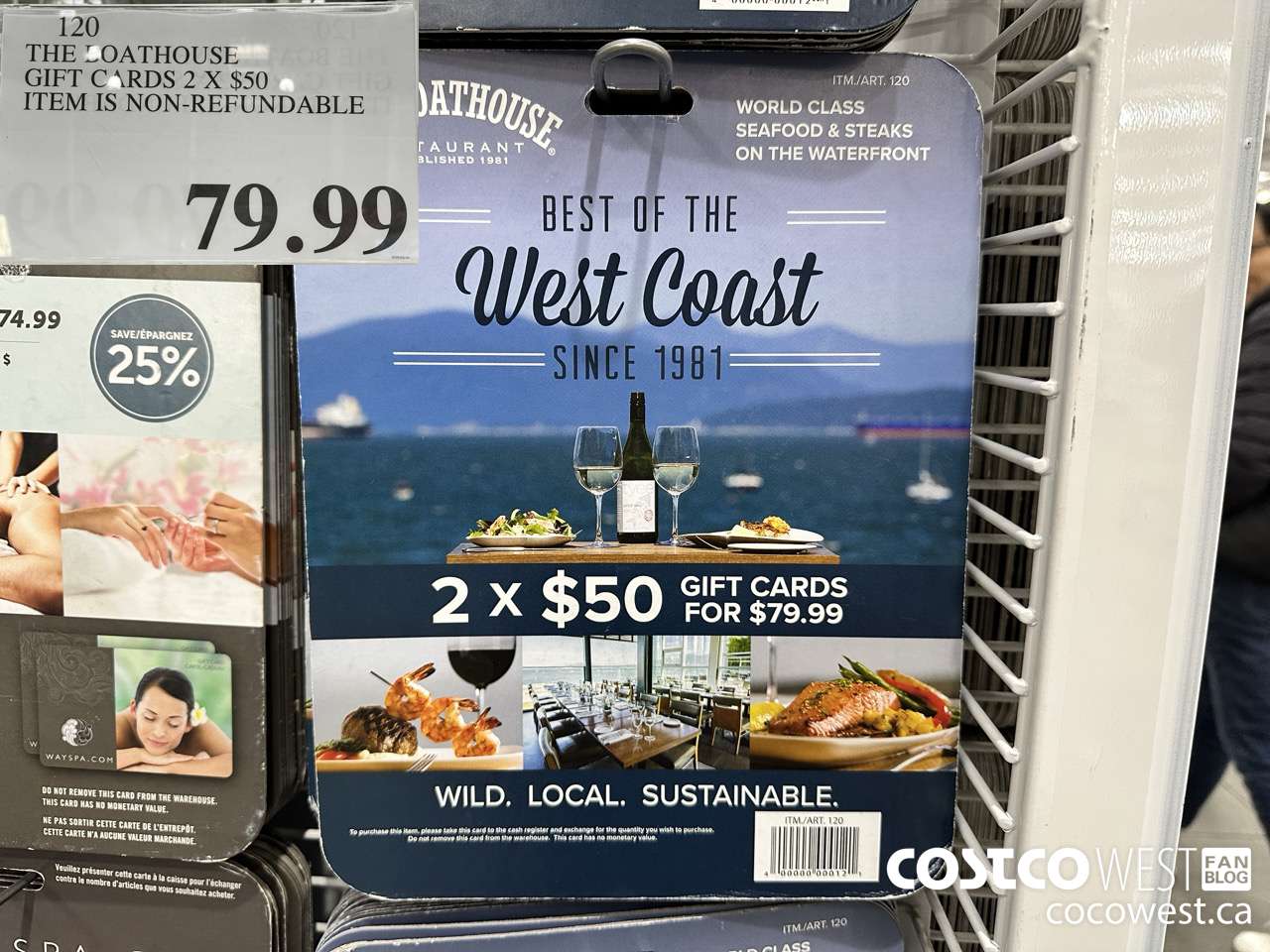 120 THE BOATHOUSE GIFT CARDS 2 X $50 ($16.92 INSTANT SAVINGS) $79.99