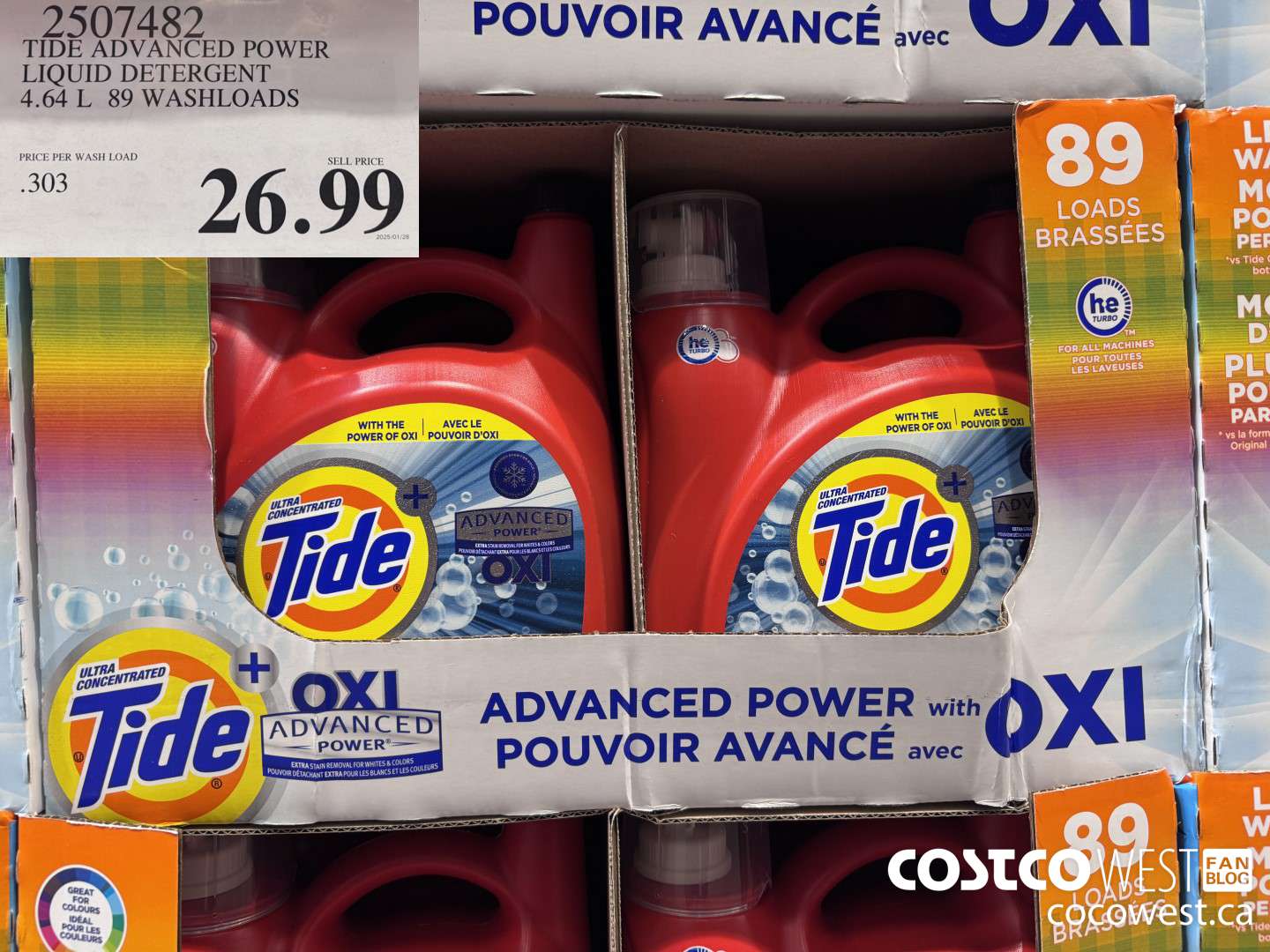 2507482 TIDE ADVANCED POWER LIQUID DETERGENT 4.64 L 89 WASHLOADS $26.99