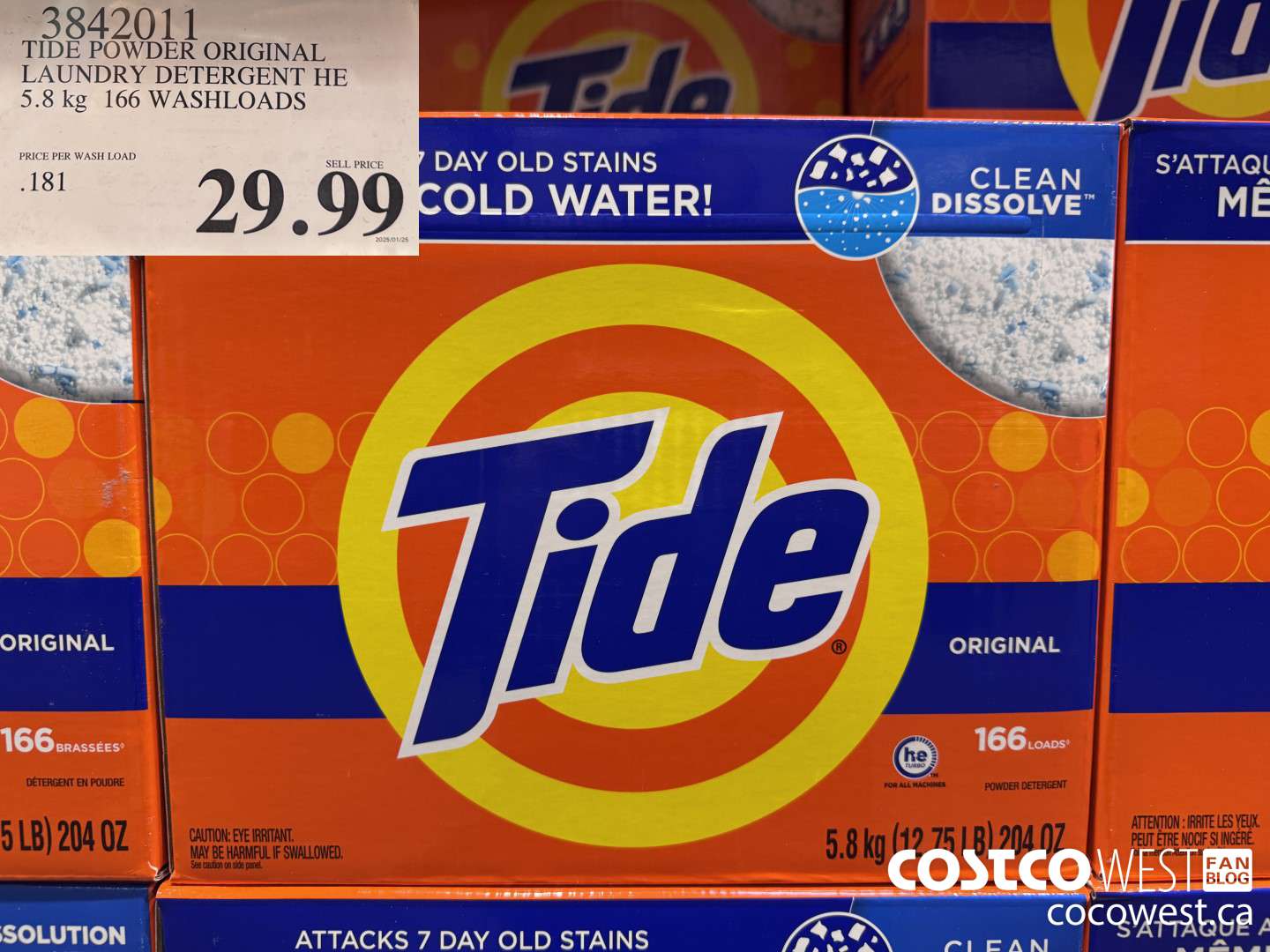 3842011 TIDE POWDER ORIGINAL LAUNDRY DETERGENT HE 5.8KG 166 WASHLOADS $29.99