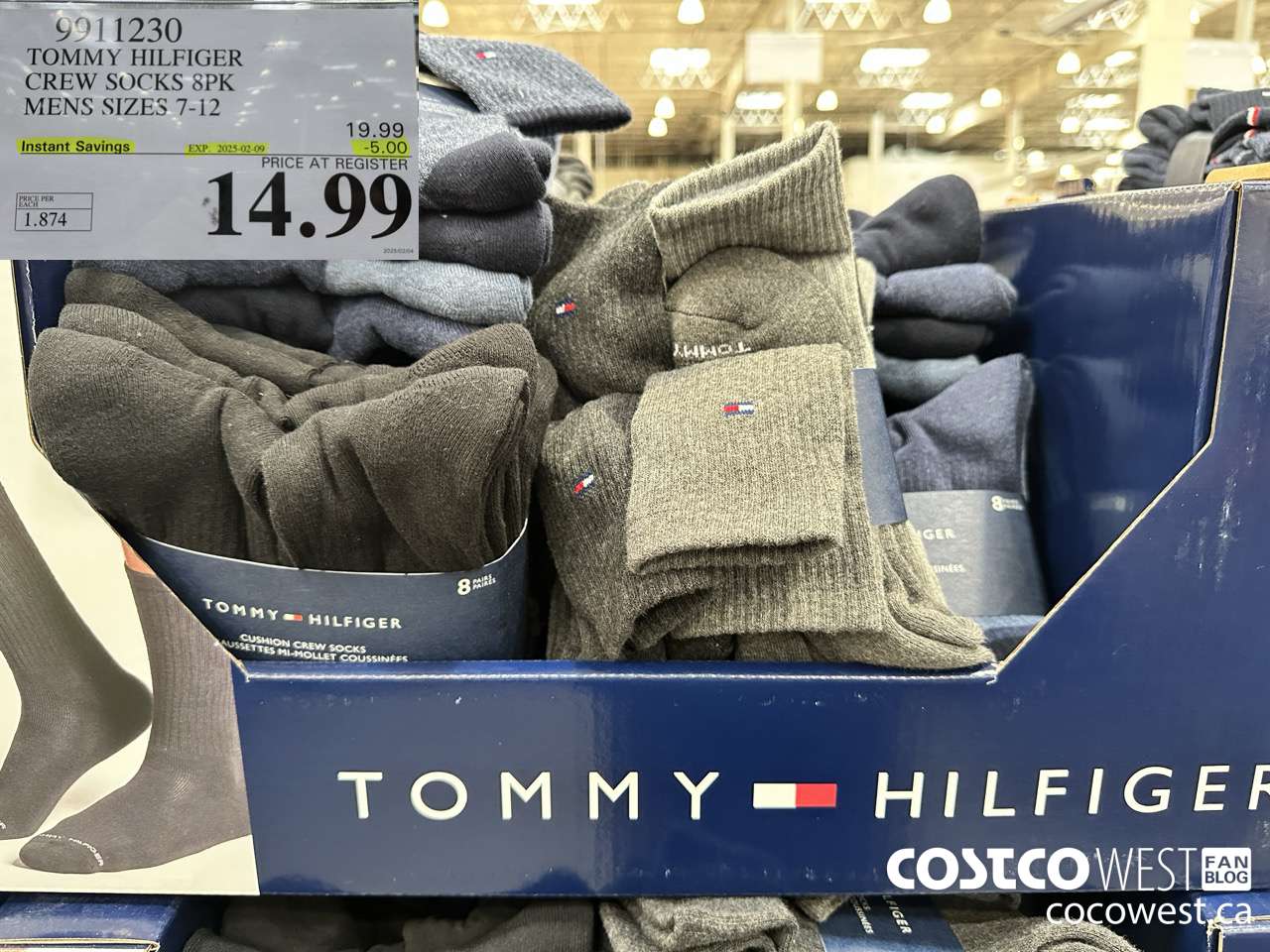 9911230 TOMMY HILFIGER CREW SOCKS 8PK MENS SIZES 7-12  ($5.00 INSTANT SAVINGS EXPIRES ON 2025-02-09) $14.99