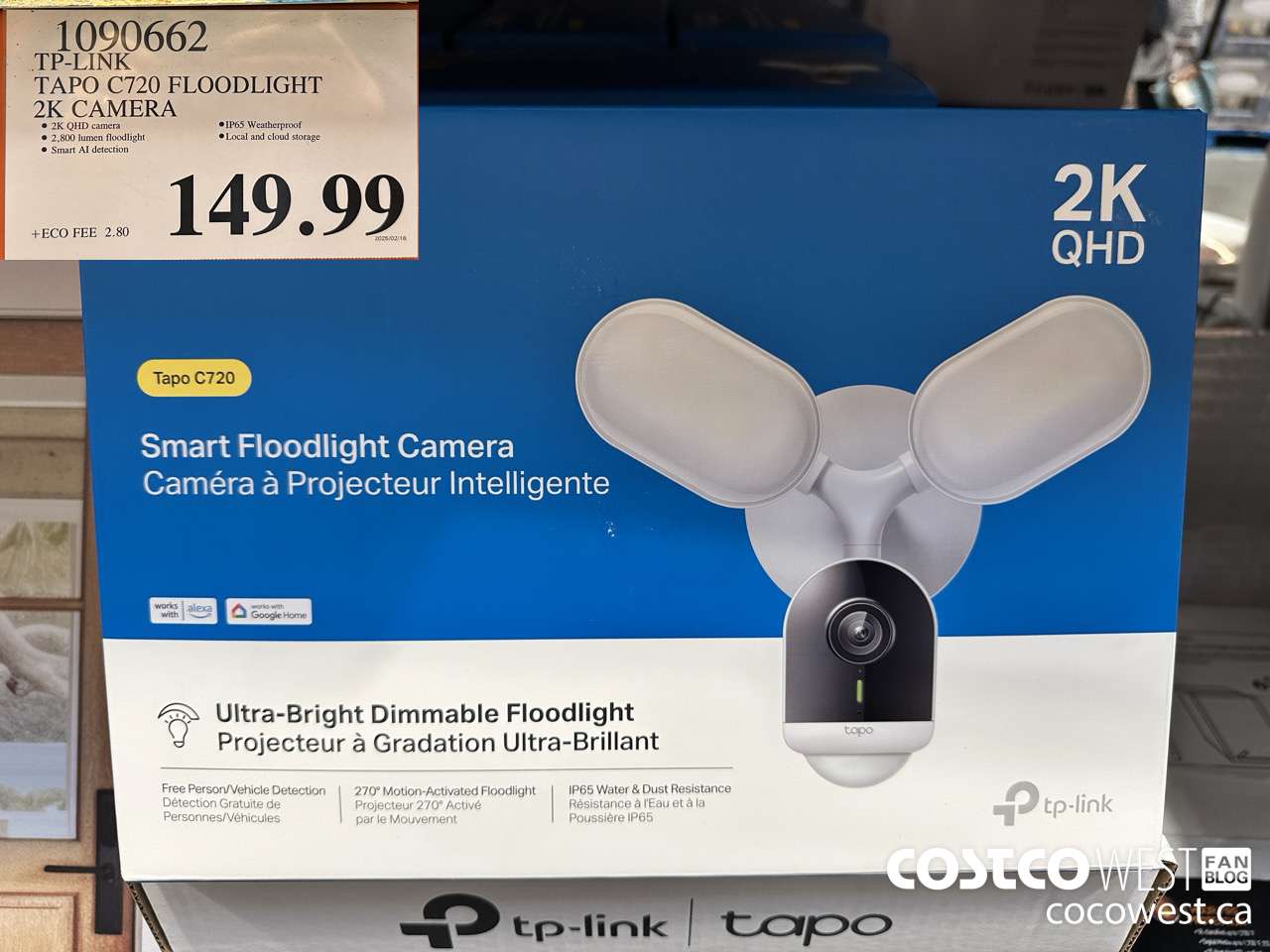 1090662 TP-LINK TAPO C720 FLOODLIGHT 2K CAMERA $149.99