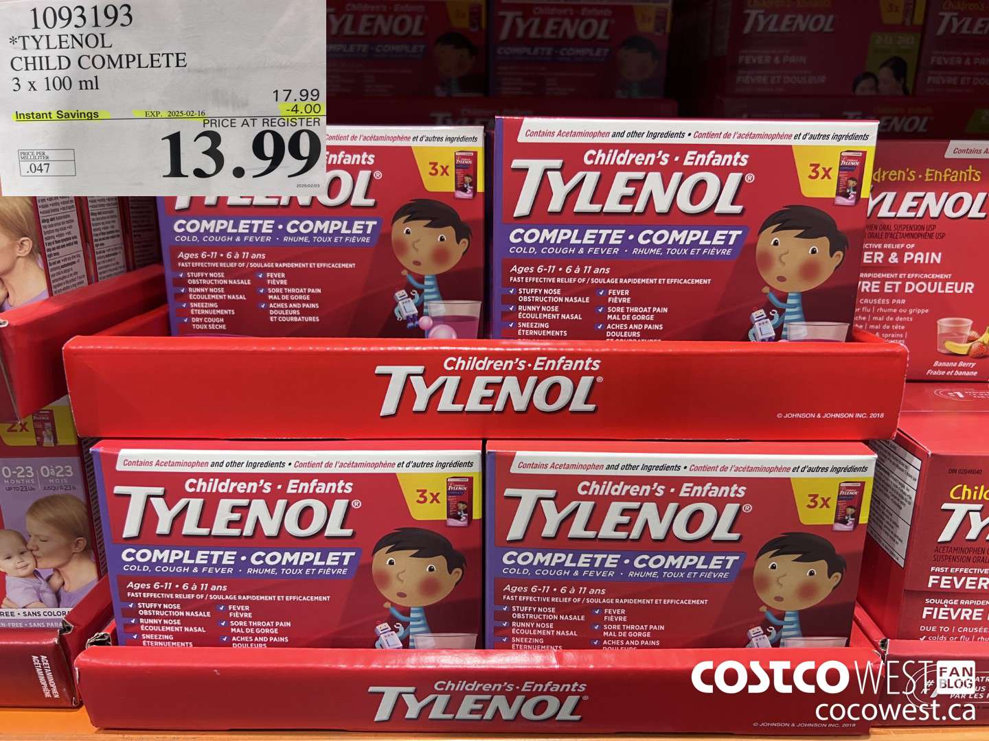 1093193 TYLENOL CHILD COMPLETE 3 X 100 ML ($4.00 INSTANT SAVINGS EXPIRES ON 2025-02-16) $13.99
