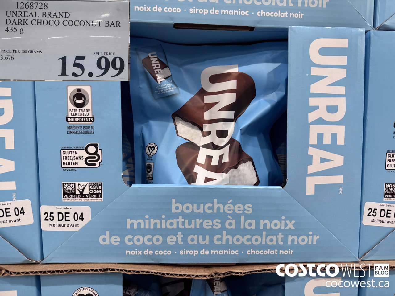1268728 UNREAL DARK CHOCOLATE COCONUT BAR 435 G $15.99