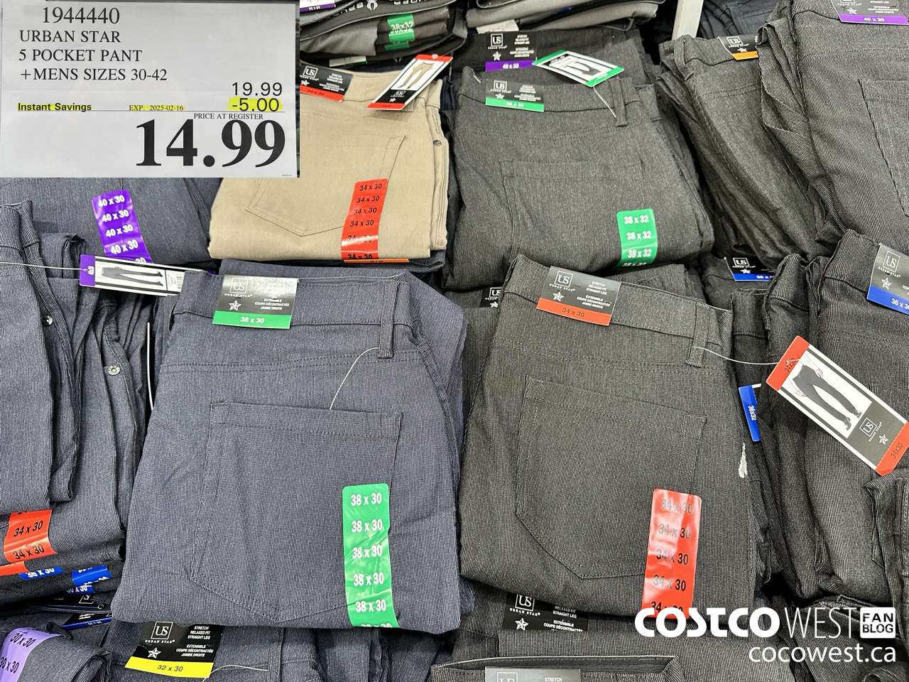 1944440 URBAN STAR 5 POCKET PANT MENS SIZES 30-42 ($5.00 INSTANT SAVINGS EXPIRES ON 2025-02-16) $14.99