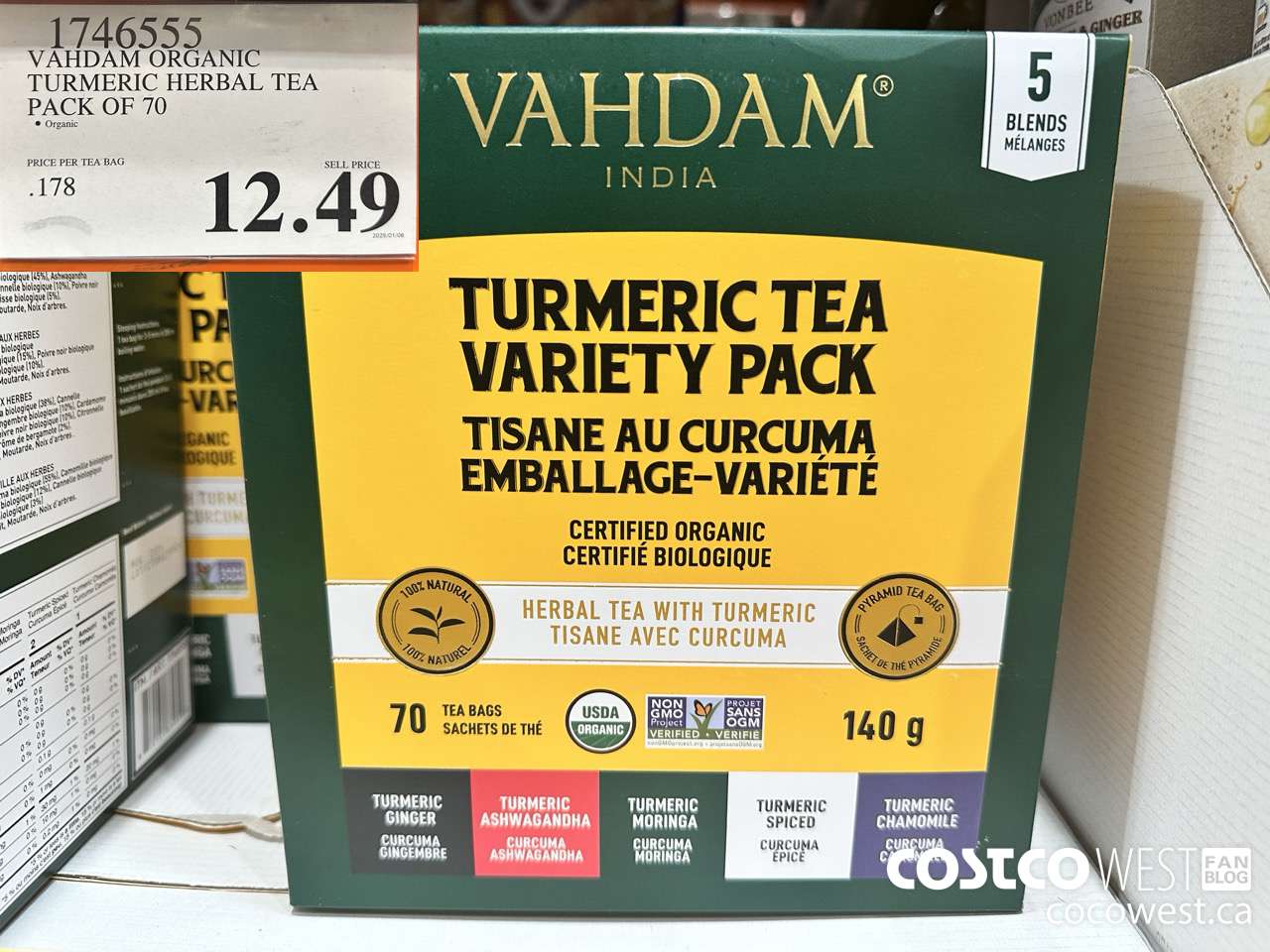 1746555 VADHAM ORGANIC TUMERIC HERBAL TEA 70 COUNT $12.49