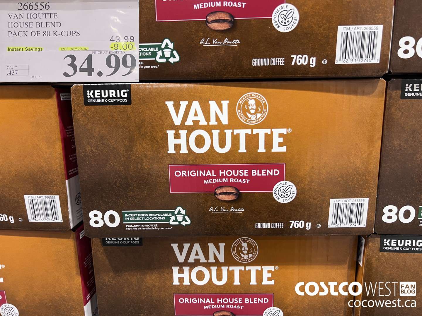 266556 VAN HOUTTE HOUSE BLEND K-CUPS 80 COUNT ($9.00 INSTANT SAVINGS EXPIRES ON 2025-02-16) $34.99