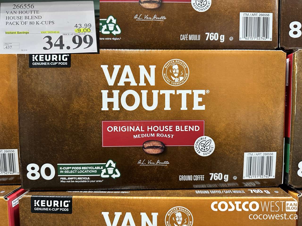 266556 VAN HOUTTE HOUSE BLEND K-CUPS 80 COUNT ($9.00 INSTANT SAVINGS EXPIRES ON 2025-02-16) $34.99