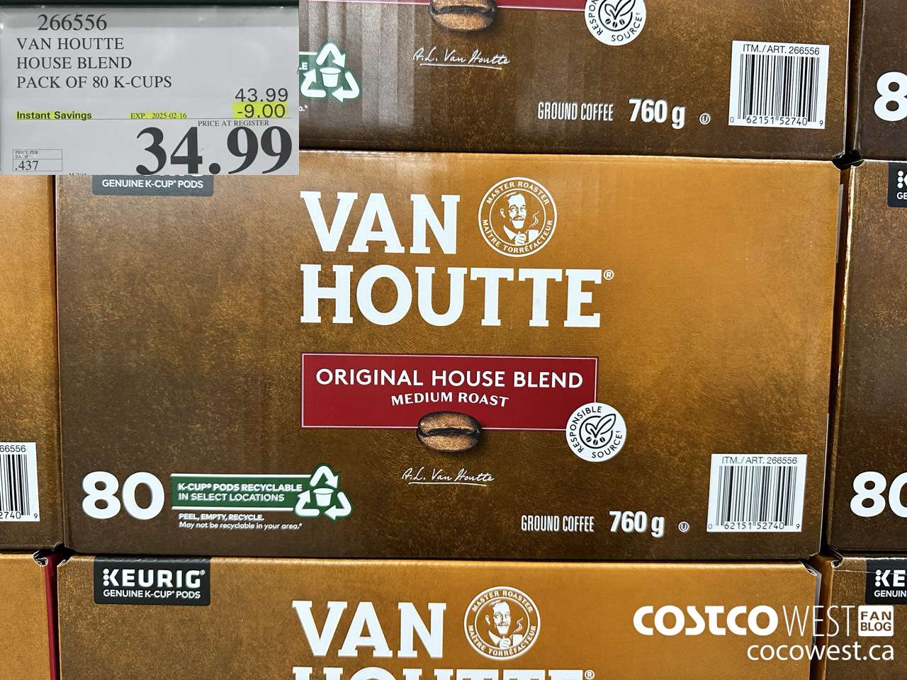 266556 VAN HOUTTE HOUSE BLEND K-CUPS 80 COUNT ($9.00 INSTANT SAVINGS EXPIRES ON 2025-02-16) $34.99