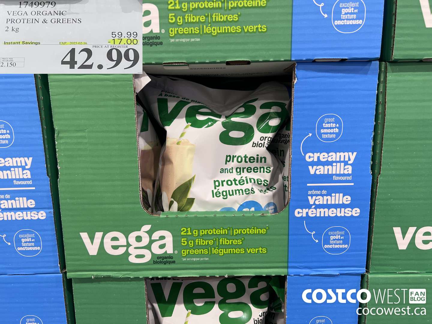 1749979 VEGA ORGANIC PROTEIN & GREENS 2 KG ($17.00 INSTANT SAVINGS EXPIRES ON 2025-02-16) $42.99