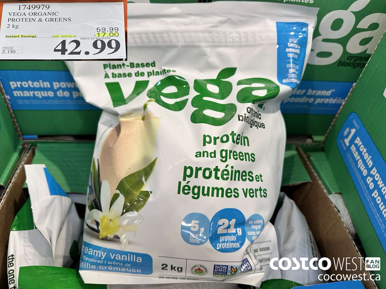 1749979 VEGA ORGANIC PROTEIN & GREENS 2 KG ($17.00 INSTANT SAVINGS EXPIRES ON 2025-02-16) $42.99