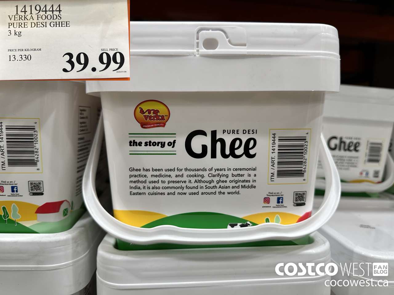 1419444 VERKA FOODS PURE DESI GHEE 3 kg $39.99