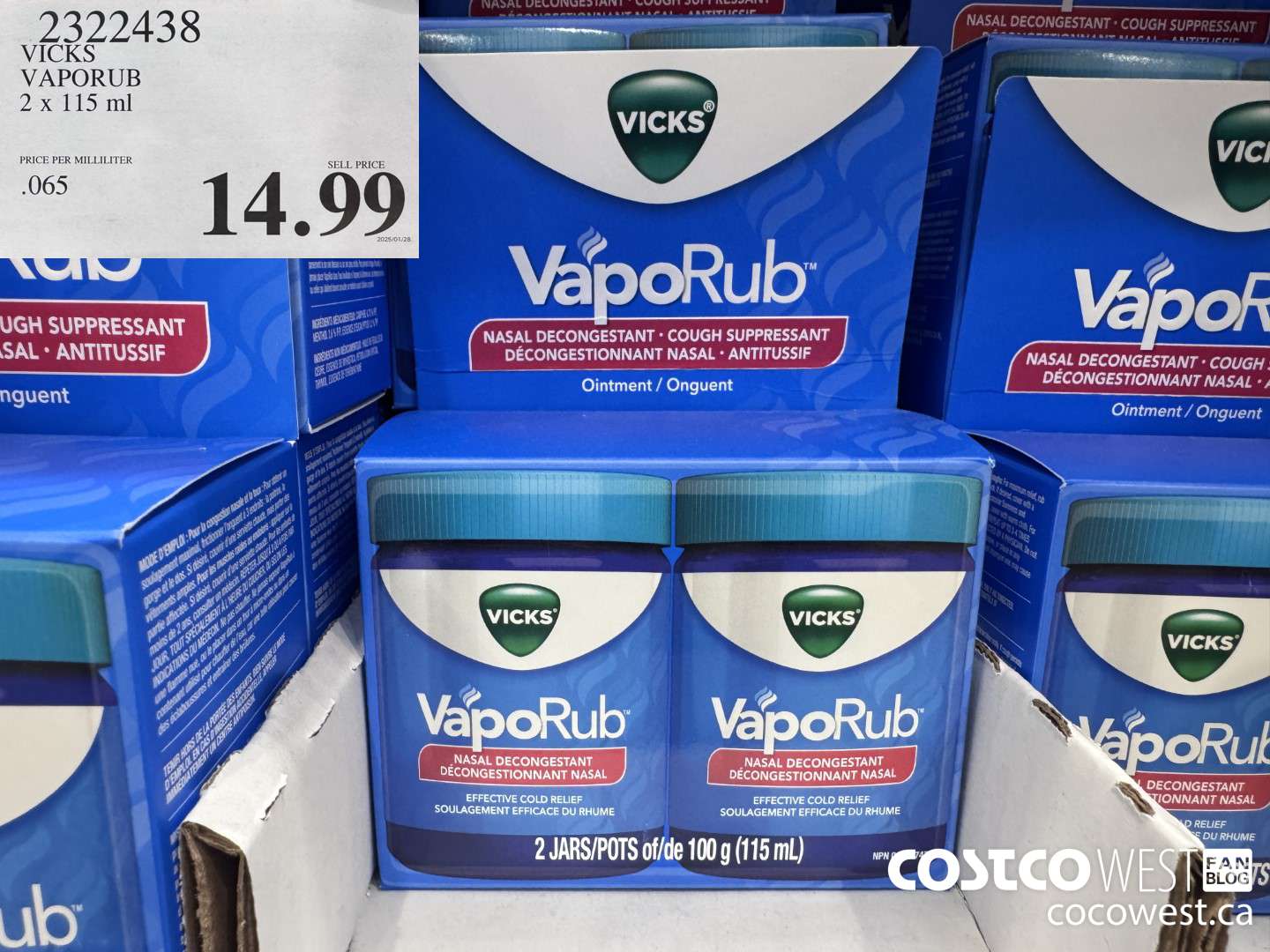 2322438 VICKS VAPORUB 2 X 115 ML $14.99