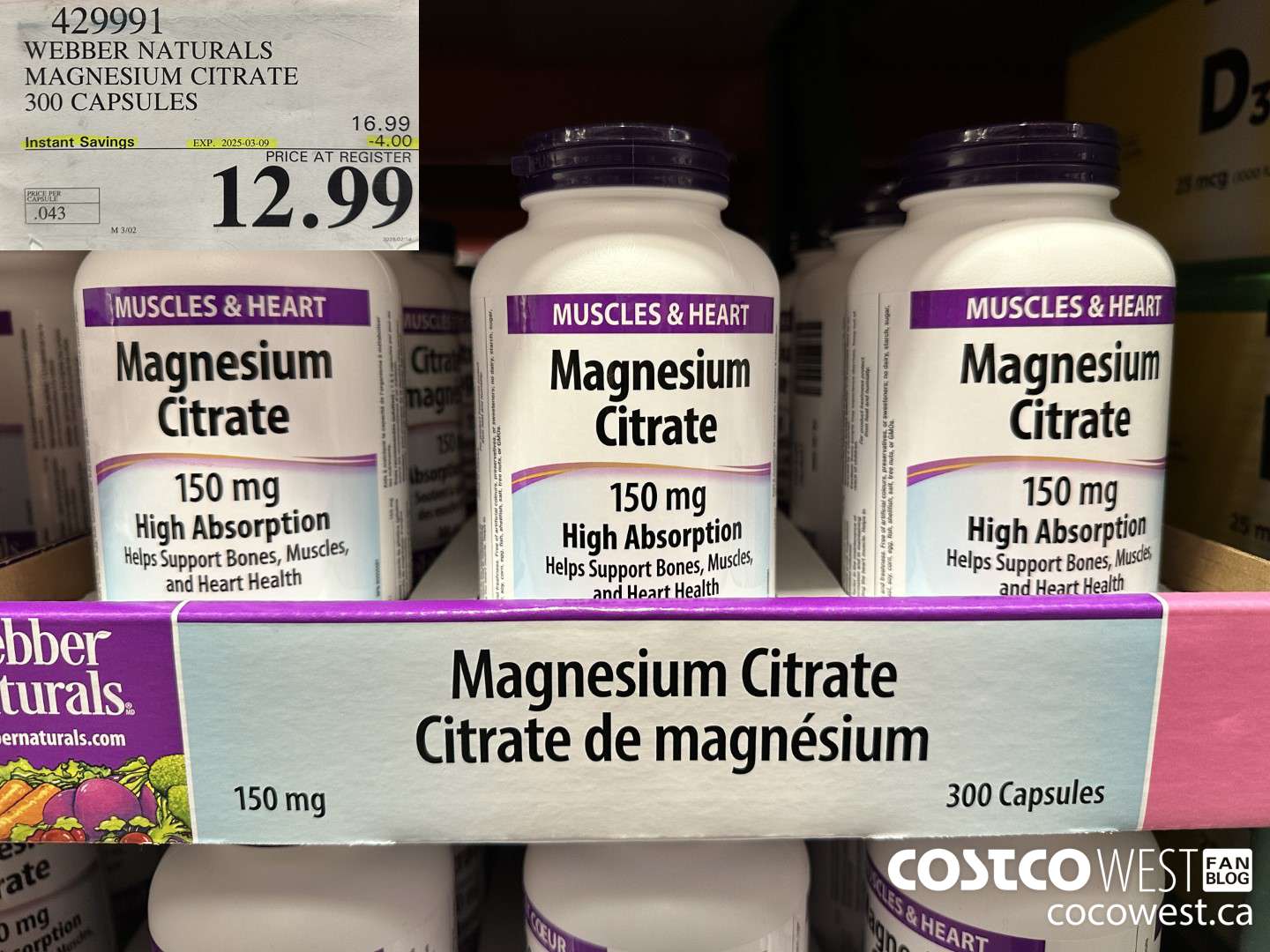 429991 WEBBER NATURALS MAGNESIUM CITRATE 300 CAPSULES ($4.00 INSTANT SAVINGS EXPIRES ON 2025-03-09) $12.99