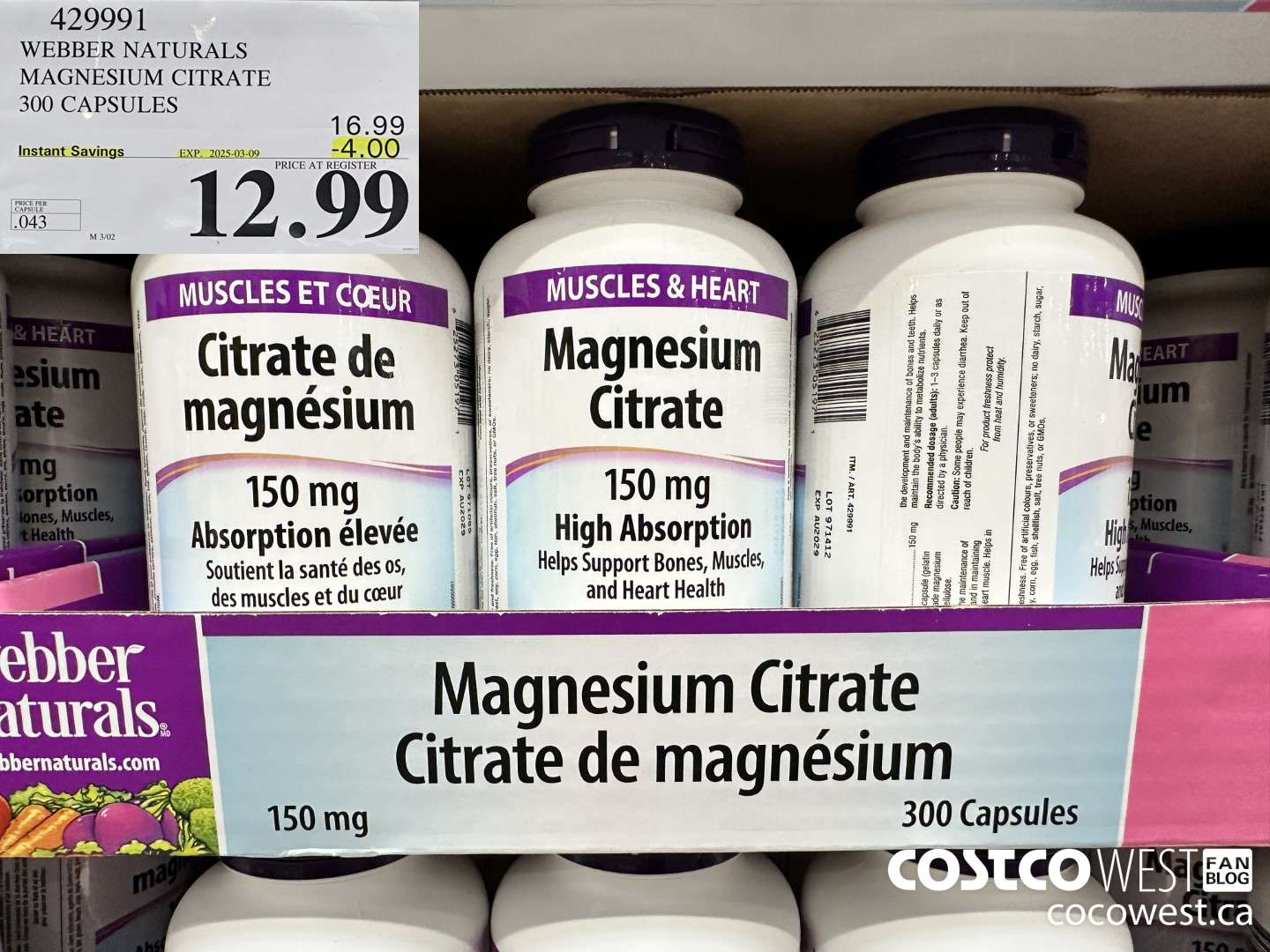 429991 WEBBER NATURALS MAGNESIUM CITRATE 300 CAPSULES ($4.00 INSTANT SAVINGS EXPIRES ON 2025-03-09) $12.99