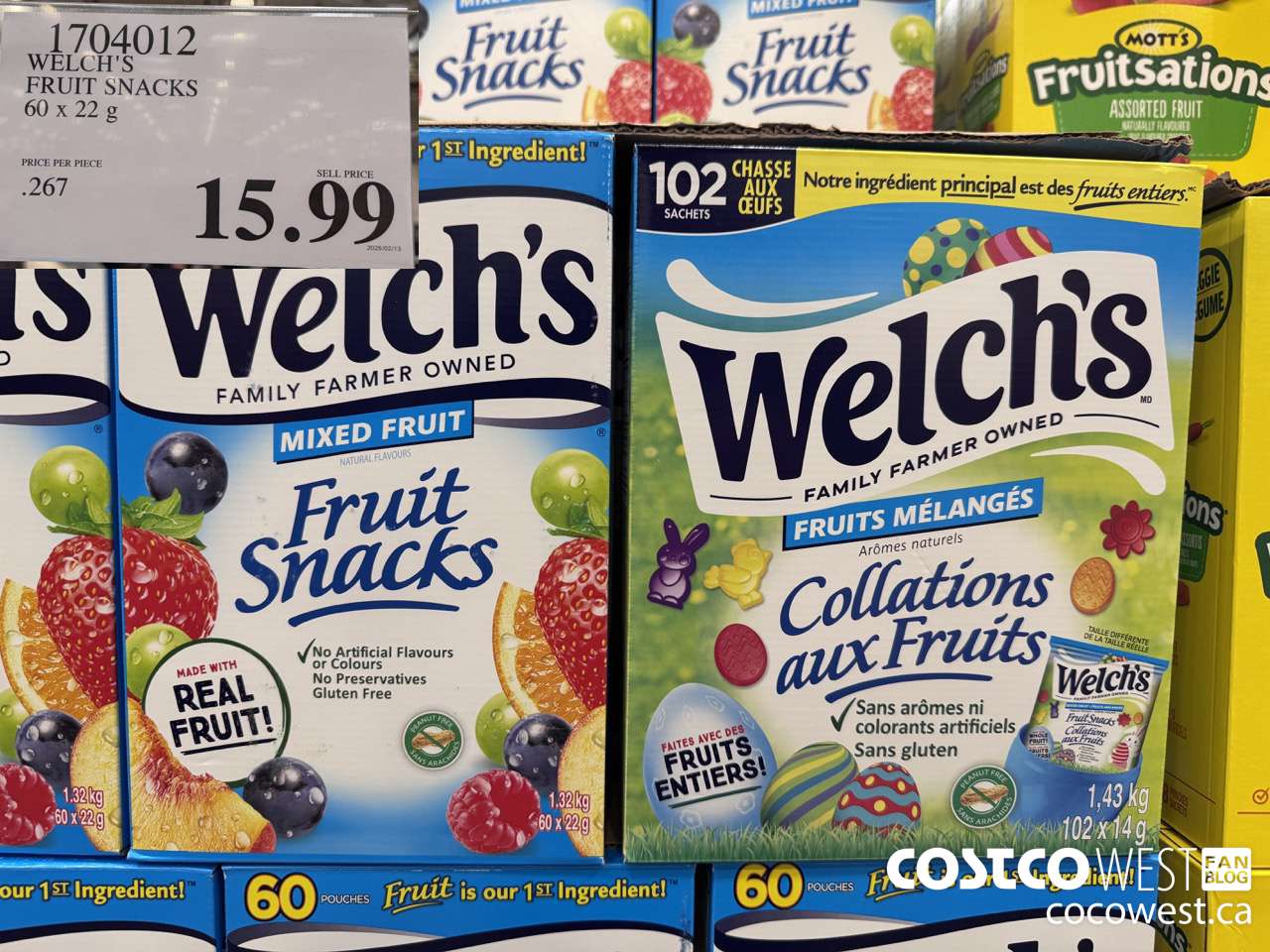 1704012 WELCH'S FRUIT SNACKS 60 X 22 G $15.99
