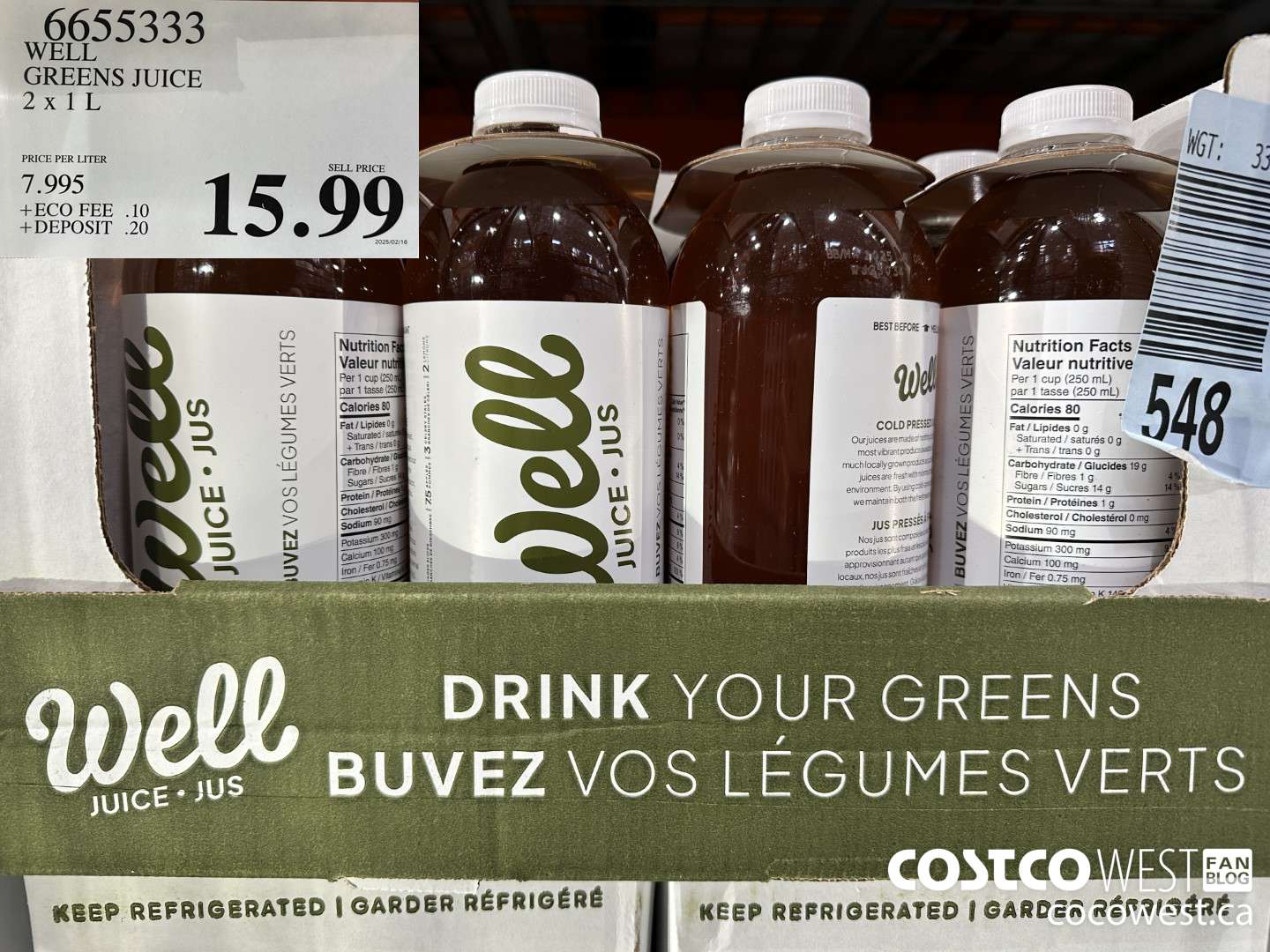 6655333 WELL GREENS JUICE 2 X 1 L $15.99
