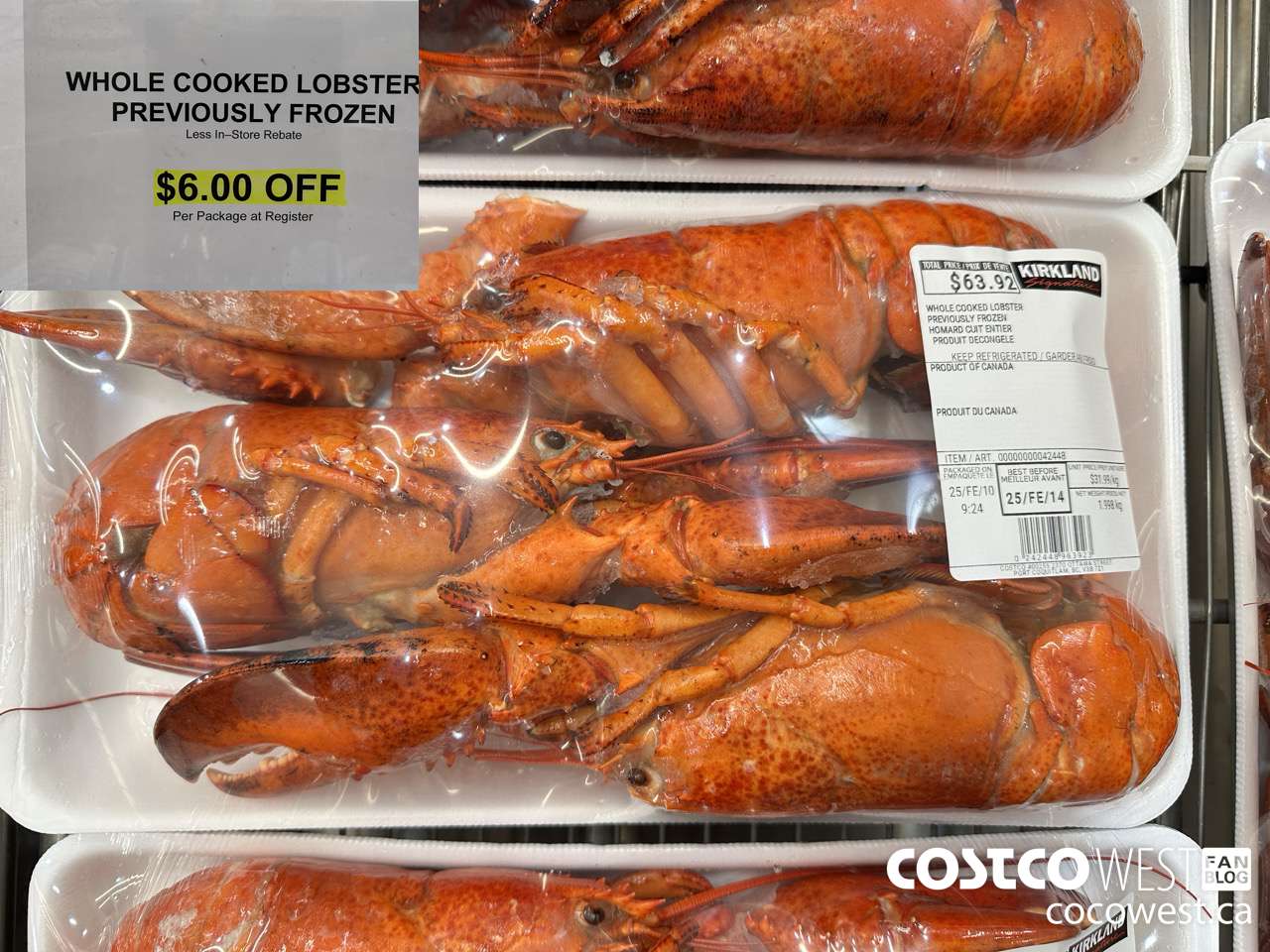 42448 WHOLE COOKED LOBSTER PREVIOUSLY FROZEN ($6.00 INSTANT SAVINGS)