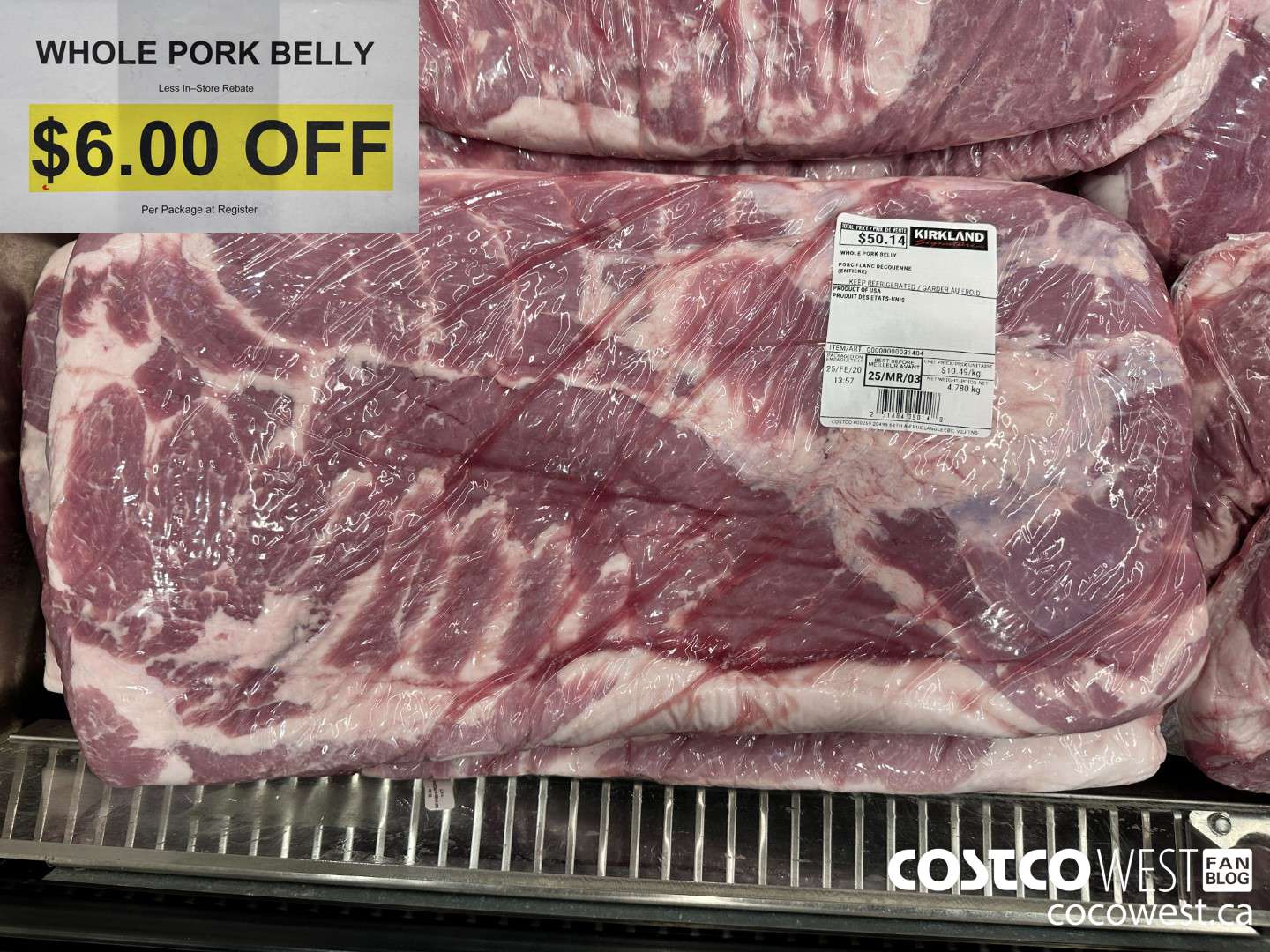 31484 WHOLE PORK BELLY SKINLESS ($6.00 INSTANT SAVINGS)