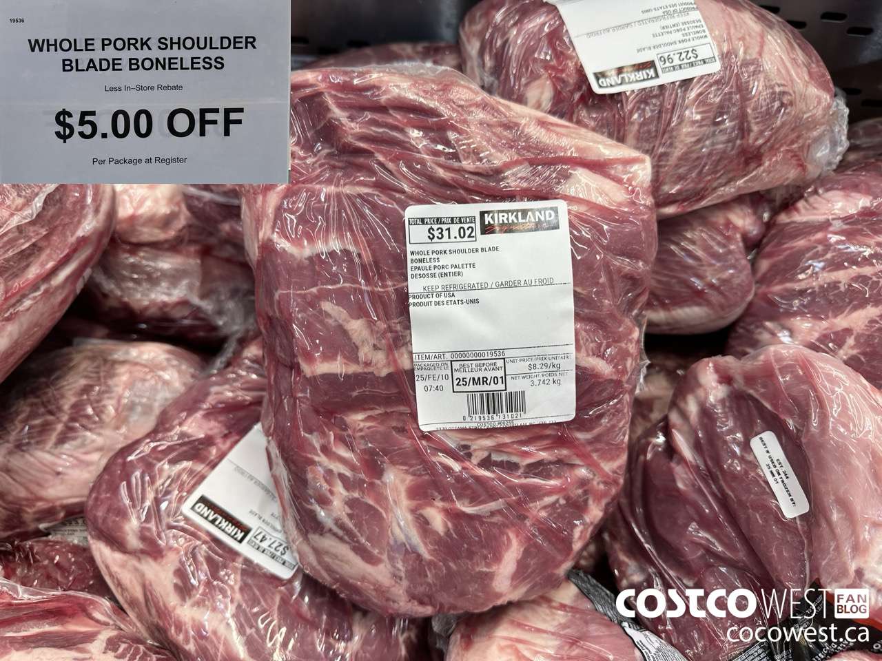 19536 WHOLE PORK SHOULDER BLADE BONELESS ($5.00 INSTANT SAVINGS)