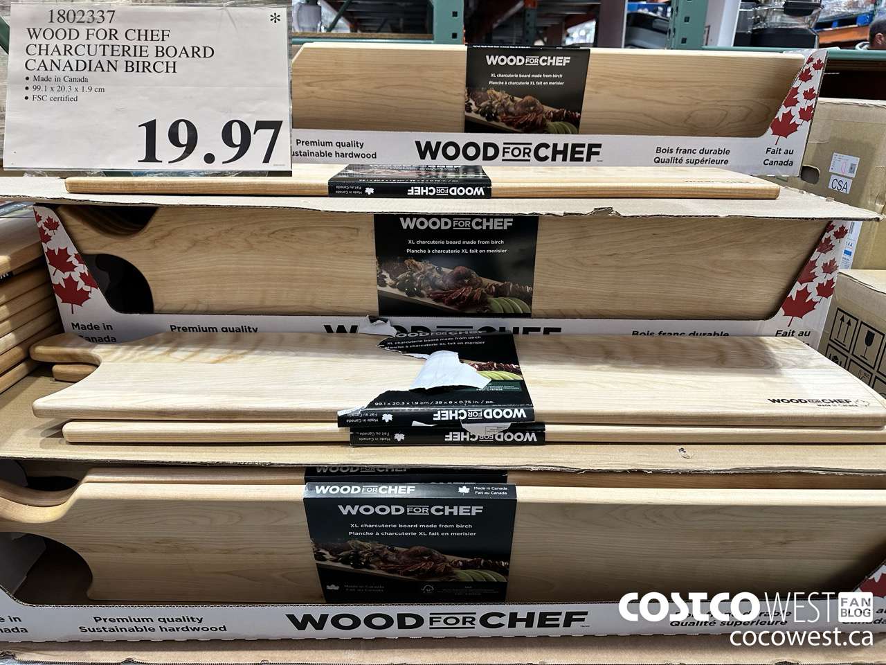 1802337 WOOD FOR CHEF CHARCUTERIE BOARD FSC CANADIAN BIRCH $19.97