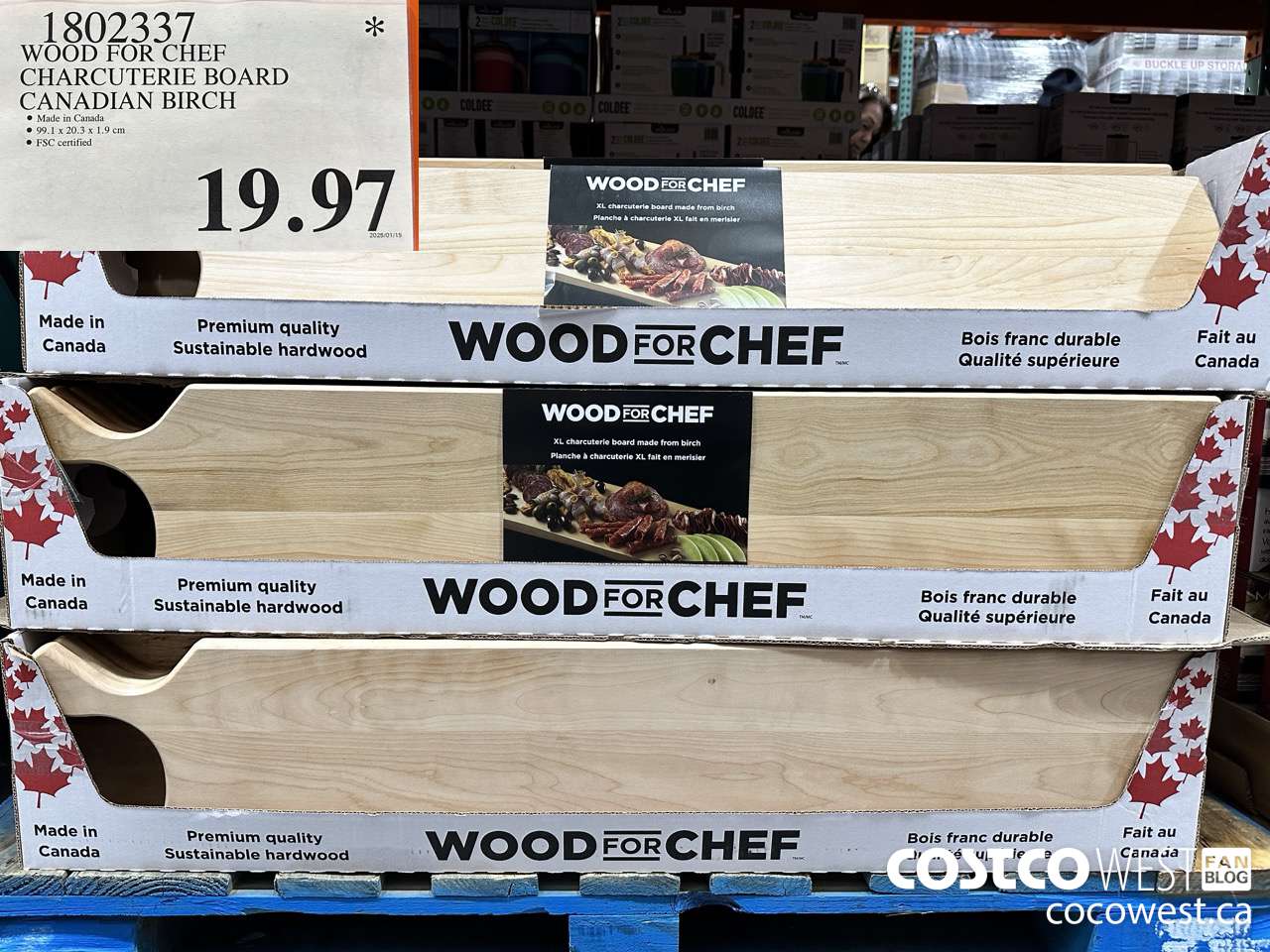 1802337 WOOD FOR CHEF CHARCUTERIE BOARD FSC CANADIAN BIRCH $19.97