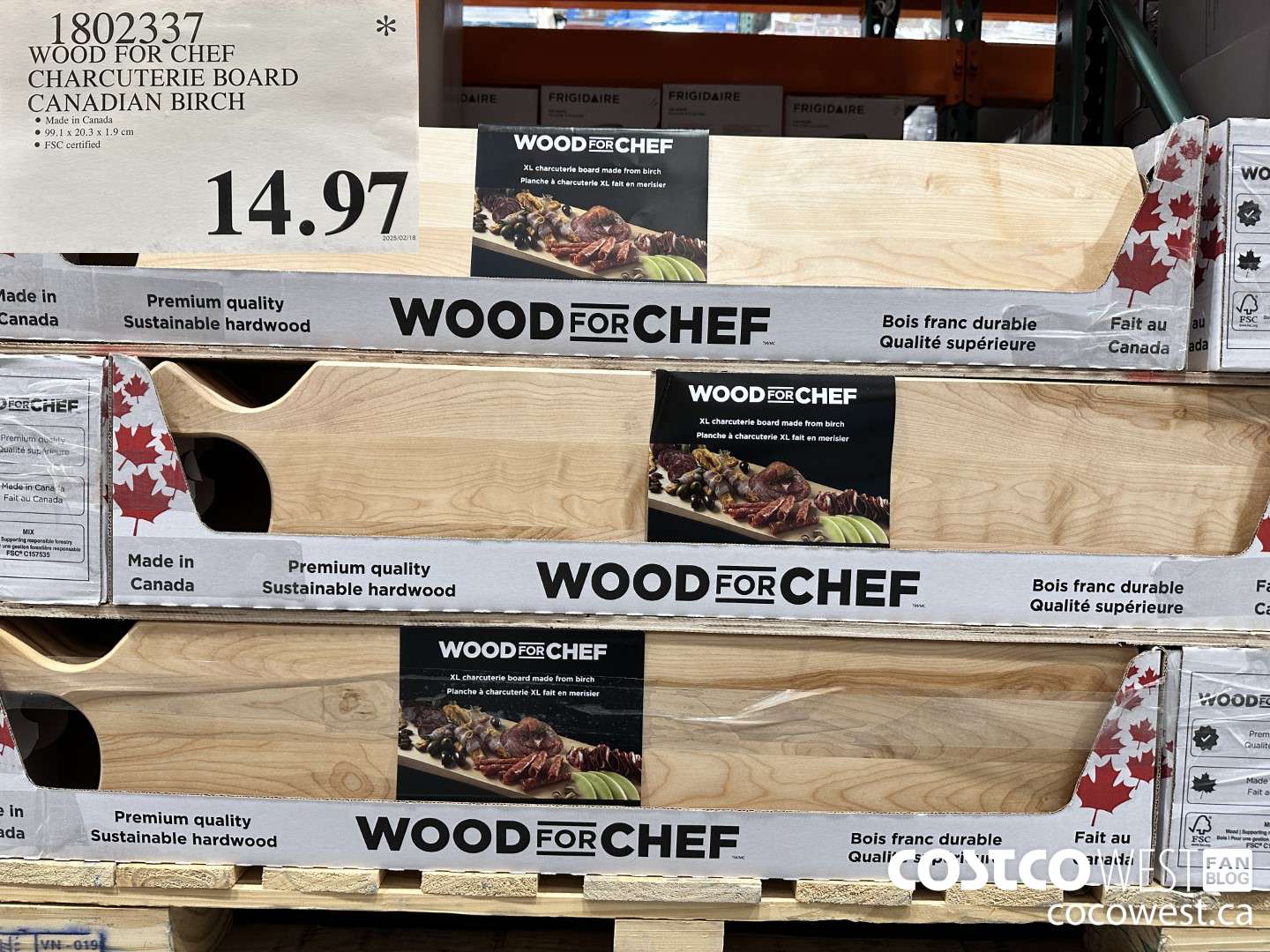 1802337 WOOD FOR CHEF CHARCUTERIE BOARD FSC CANADIAN BIRCH $14.97