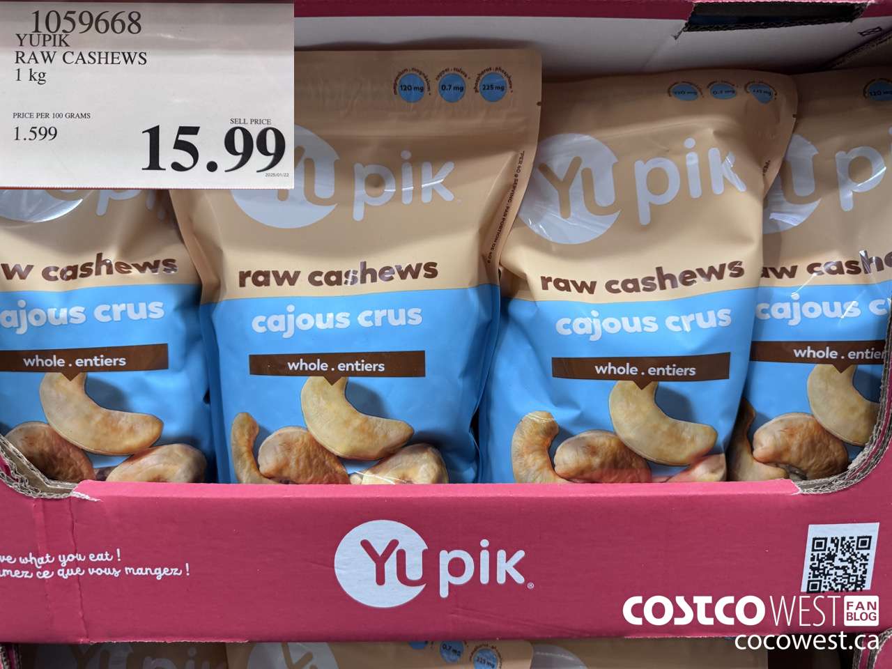 1059668 YUPIK RAW CASHEWS 1 kg $15.99