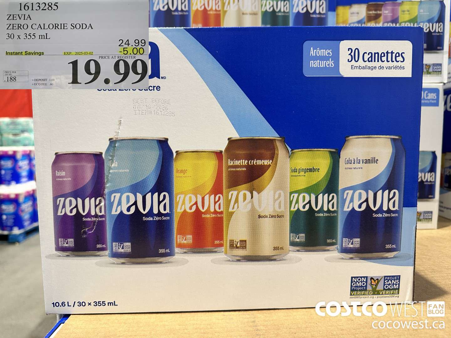 1613285 ZEVIA ZERO CALORIE SODA 30 X 355ML ($5.00 INSTANT SAVINGS EXPIRES ON 2025-03-02) $19.99