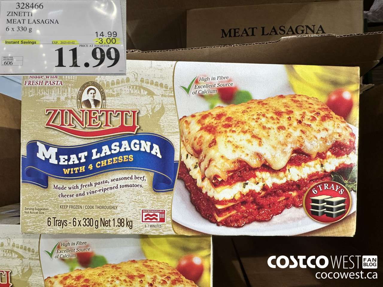328466 ZINETTI MEAT LASAGNA 6 x 330 g ($3.00 INSTANT SAVINGS EXPIRES ON 2025-03-02) $11.99