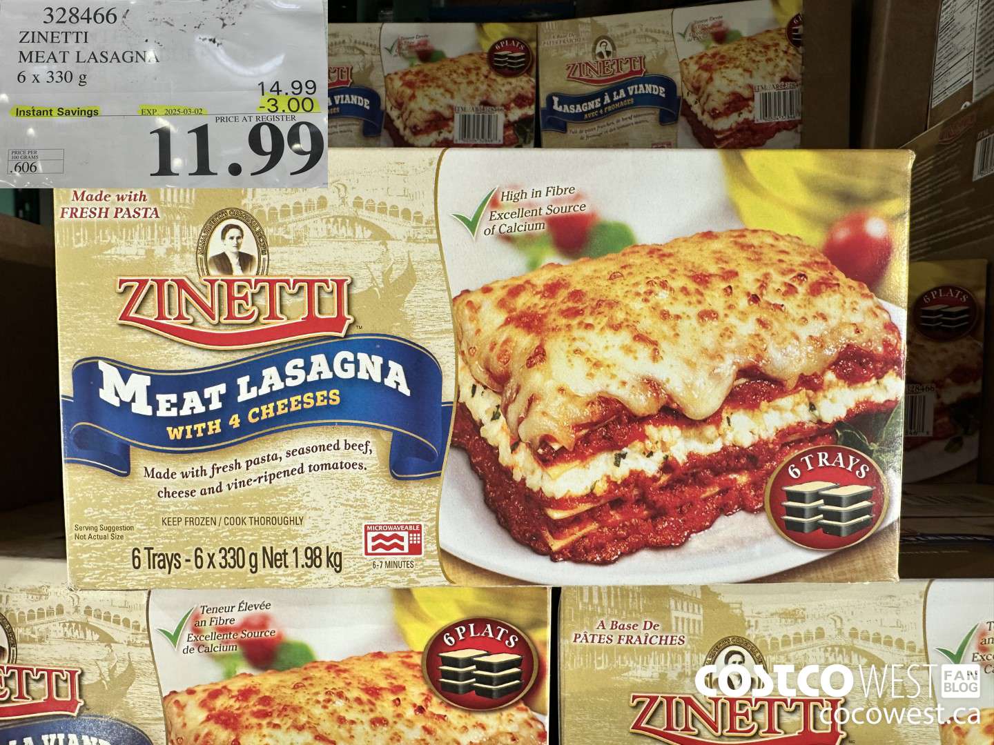 328466 ZINETTI MEAT LASAGNA 6 x 330 g ($3.00 INSTANT SAVINGS EXPIRES ON 2025-03-02) $11.99