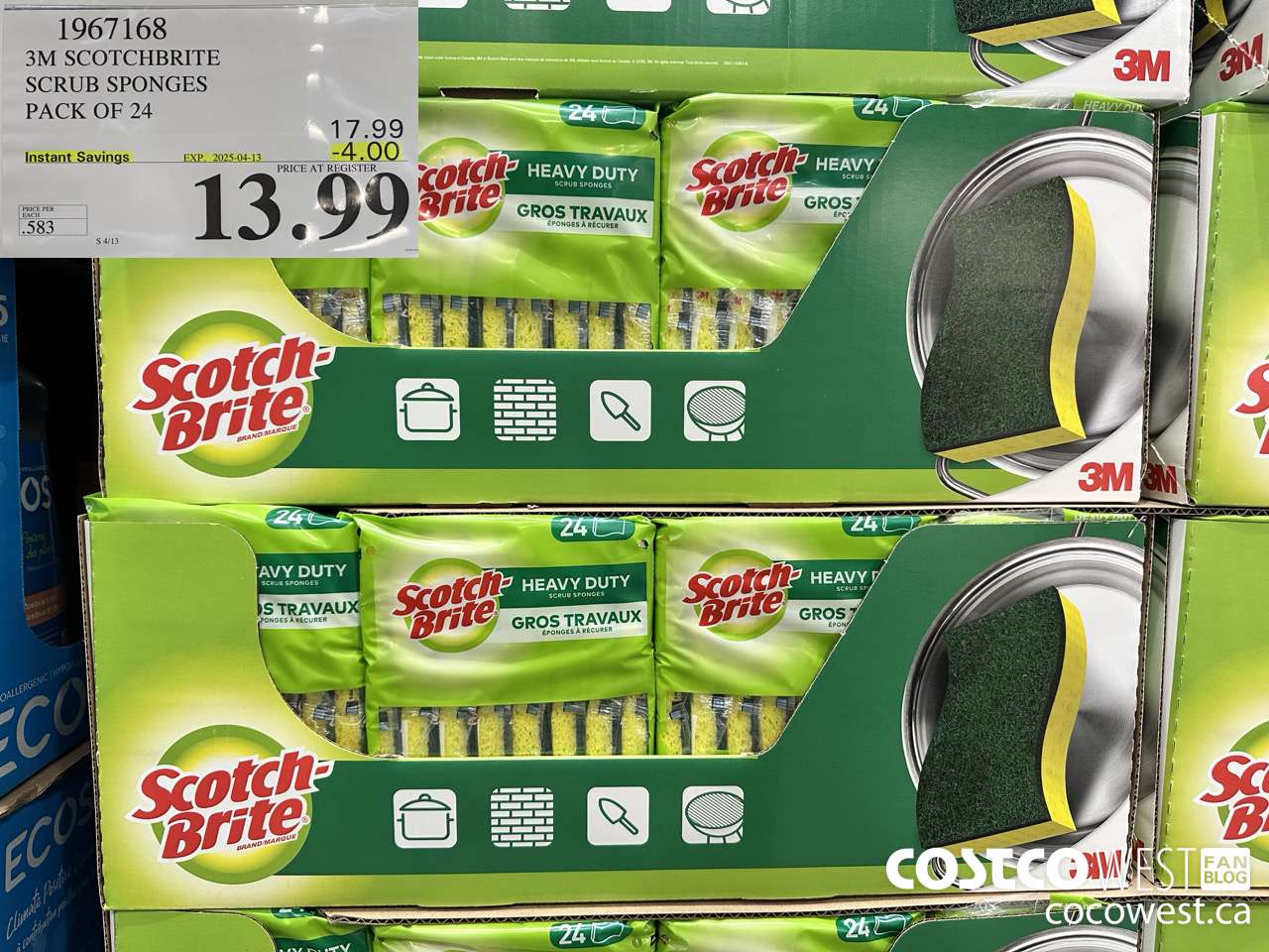 1967168 3M SCOTCHBRITE SCRUB SPONGES PACK OF 24 ($4.00 INSTANT SAVINGS EXPIRES ON 2025-04-13) $13.99