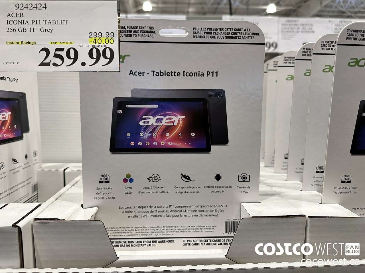 9242424 ACER ICONA 11IN TABLET 256GB GREY ($40.00 INSTANT SAVINGS EXPIRES ON 2025-03-09) $259.99