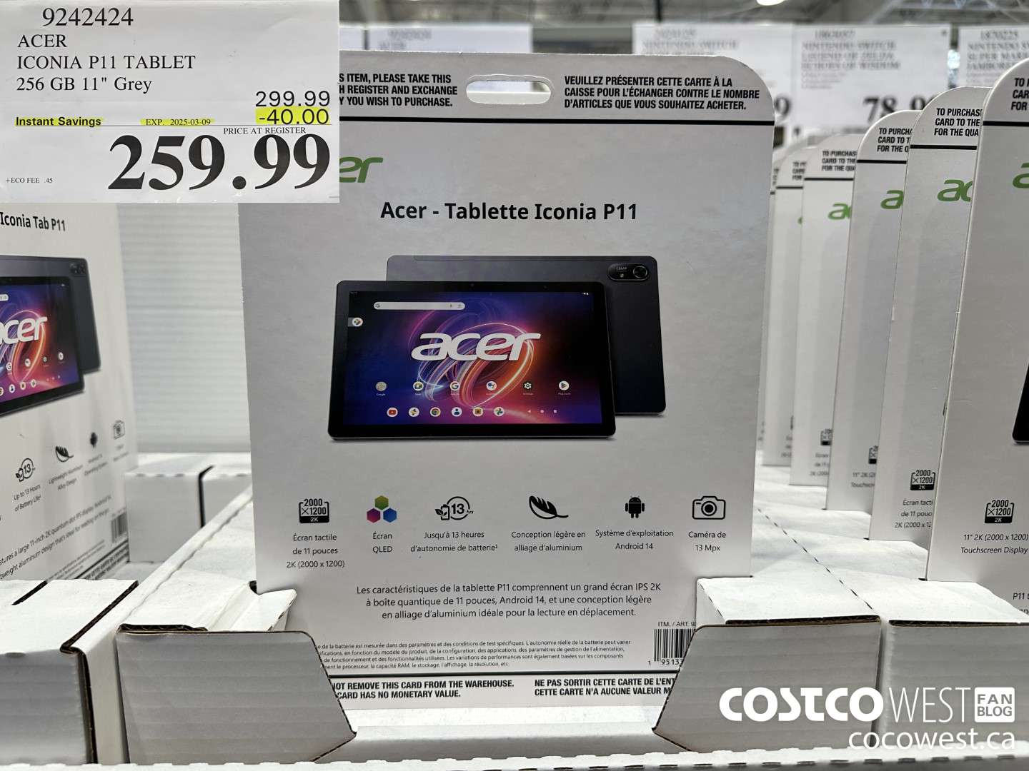9242424 ACER ICONA 11IN TABLET 256GB GREY ($40.00 INSTANT SAVINGS EXPIRES ON 2025-03-09) $259.99