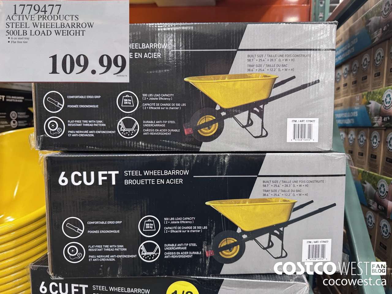 1779477 ACTIVE PRODUCTS STEEL WHEELBARROW 500LB LOAD WEIGHT $109.99