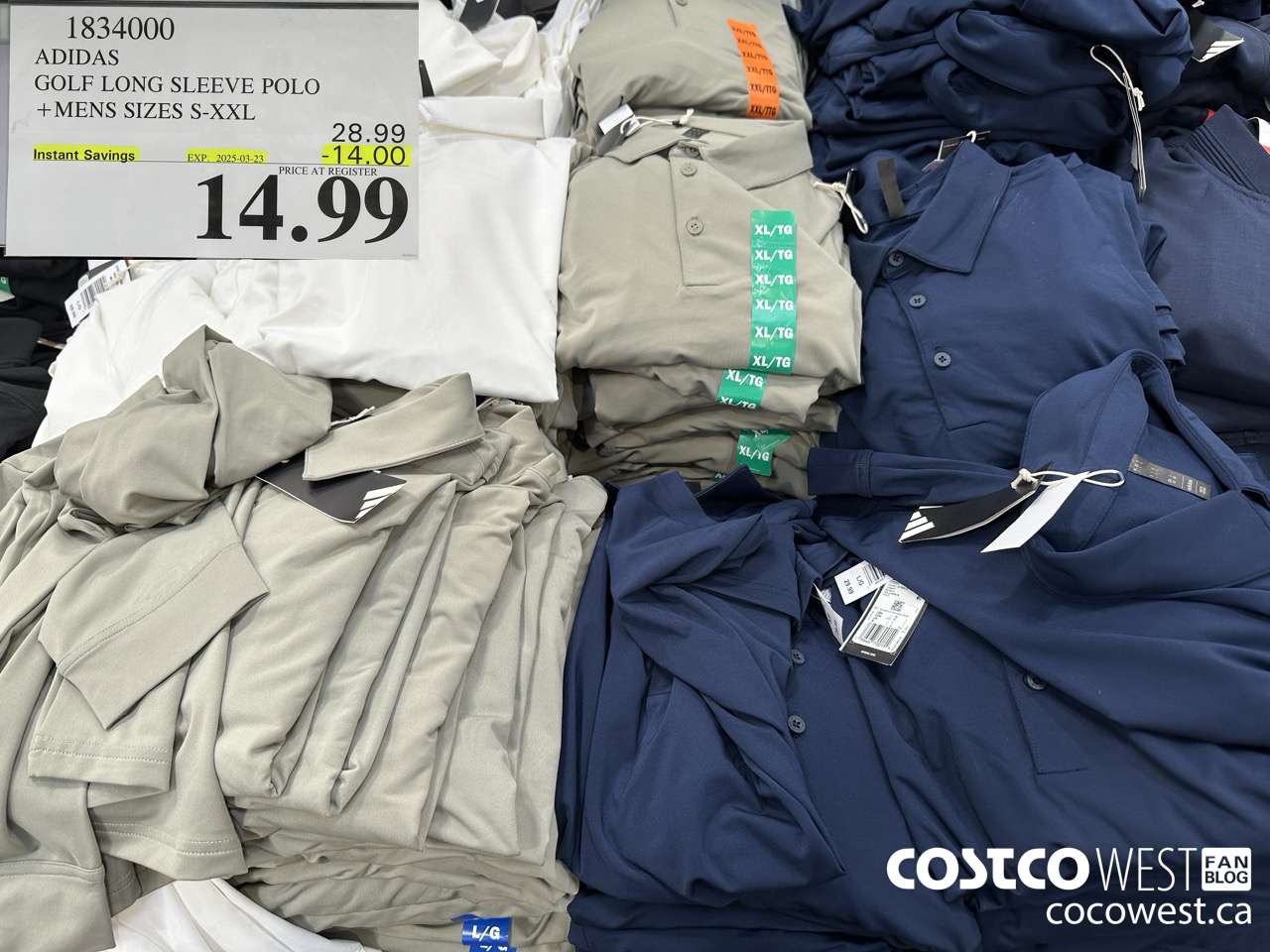 1834000 ADIDAS GOLF LONG SLEEVE POLO MENS SIZES S-XXL ($14.00 INSTANT SAVINGS EXPIRES ON 2025-03-23) $14.99