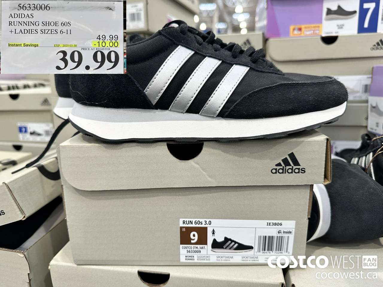 5633006 ADIDAS RUNNING SHOE 60S LADIES SIZES 6-11 ($10.00 INSTANT SAVINGS EXPIRES ON 2025-03-30) $39.99