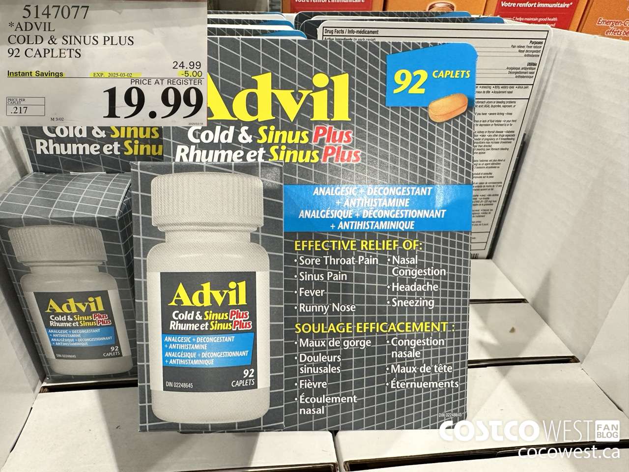 5147077 ADVIL COLD & SINUS PLUS 92 CAPLETS ($5.00 INSTANT SAVINGS EXPIRES ON 2025-03-02) $19.99