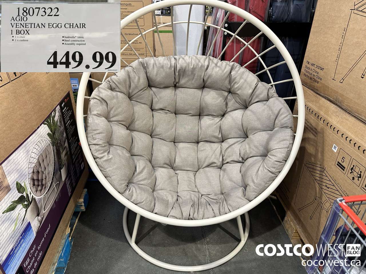 1807322 AGIO VENETIAN EGG CHAIR 1 BOX $449.99