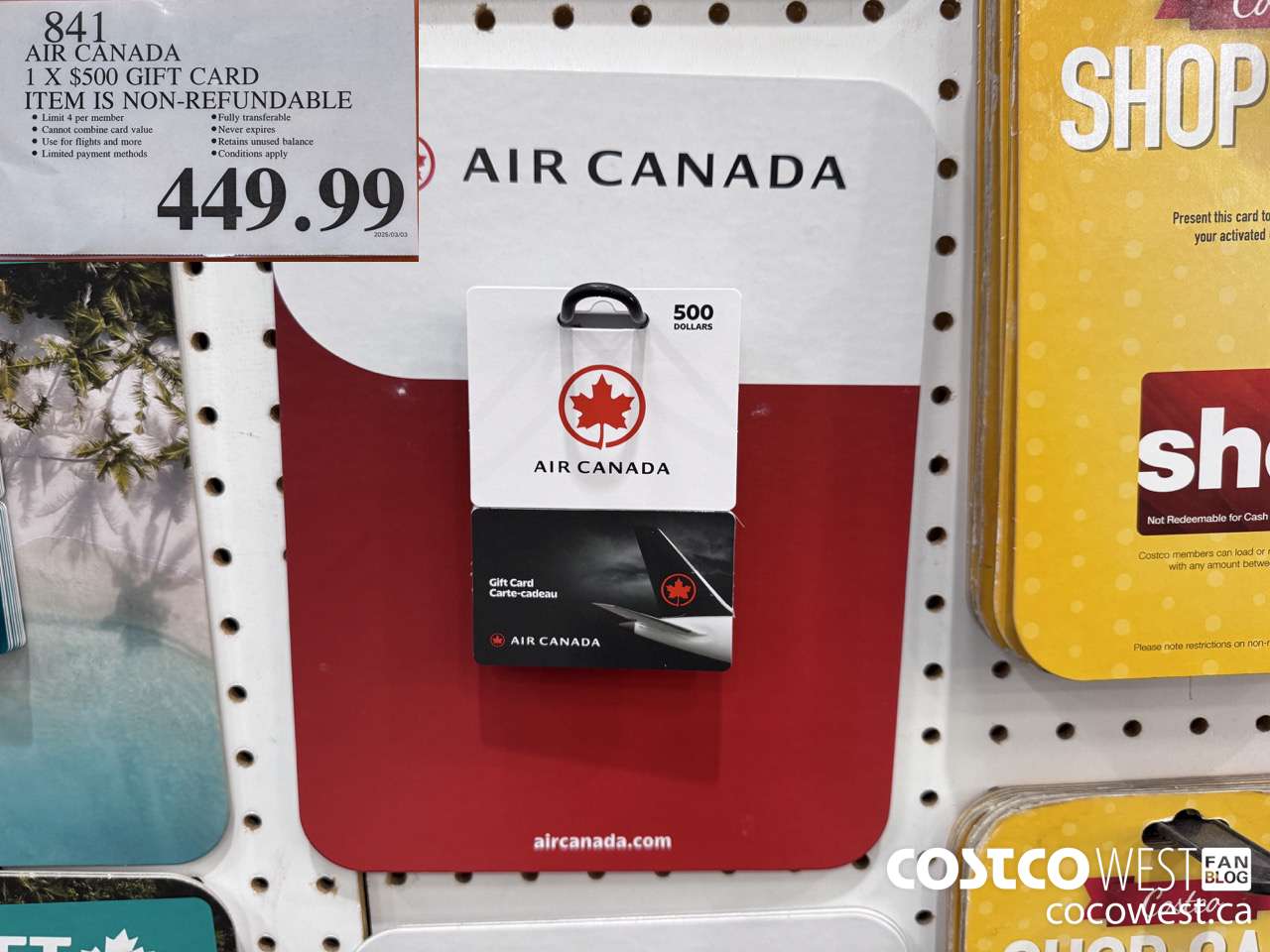 841 AIR CANADA 1 X $500 GIFT CARD ITEM IS NON-REFUNDABLE $449.99