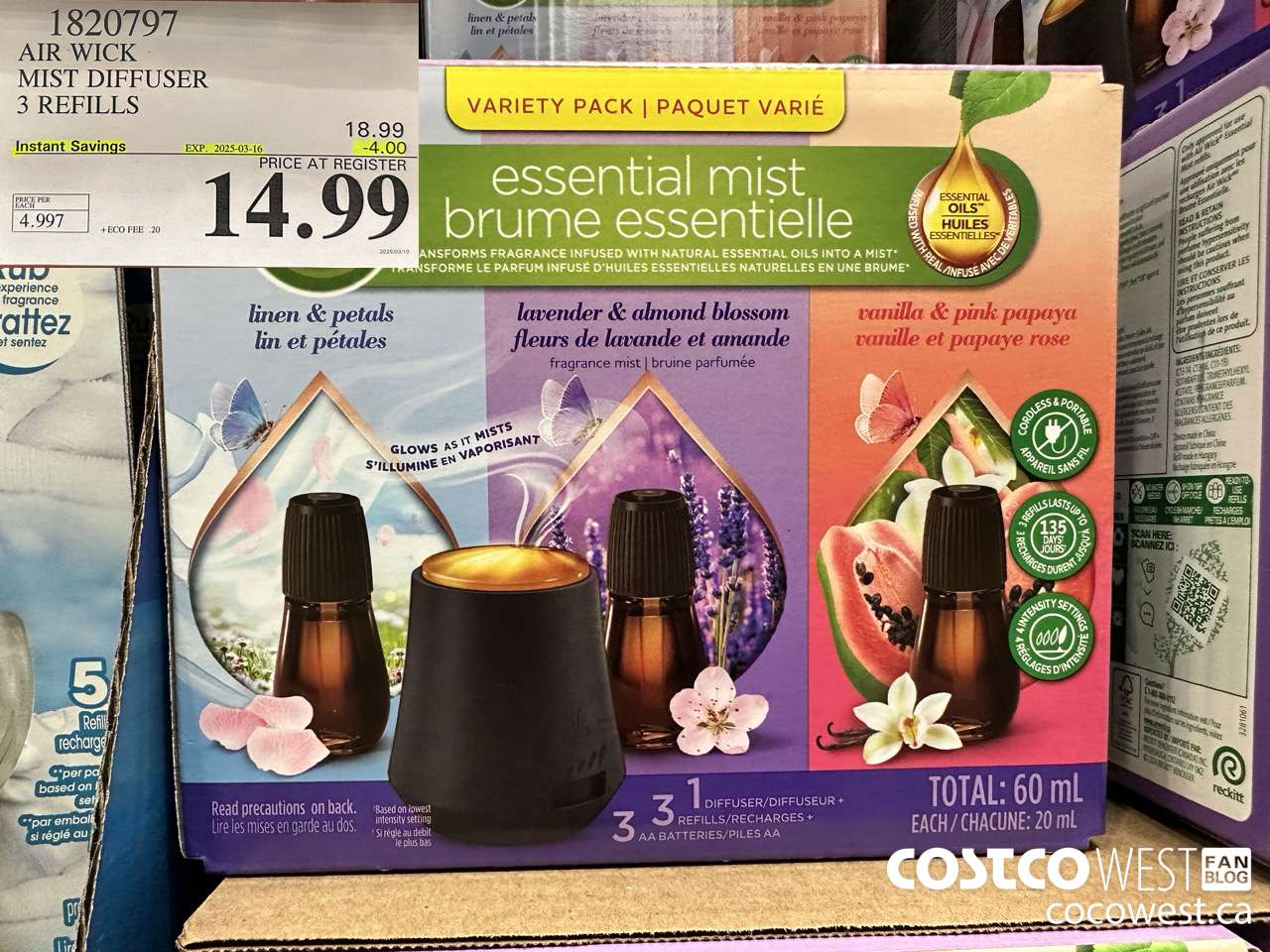 1820797 AIR WICK MIST DIFFUSER 3 REFILLS ($4.00 INSTANT SAVINGS EXPIRES ON 2025-03-16) $14.99