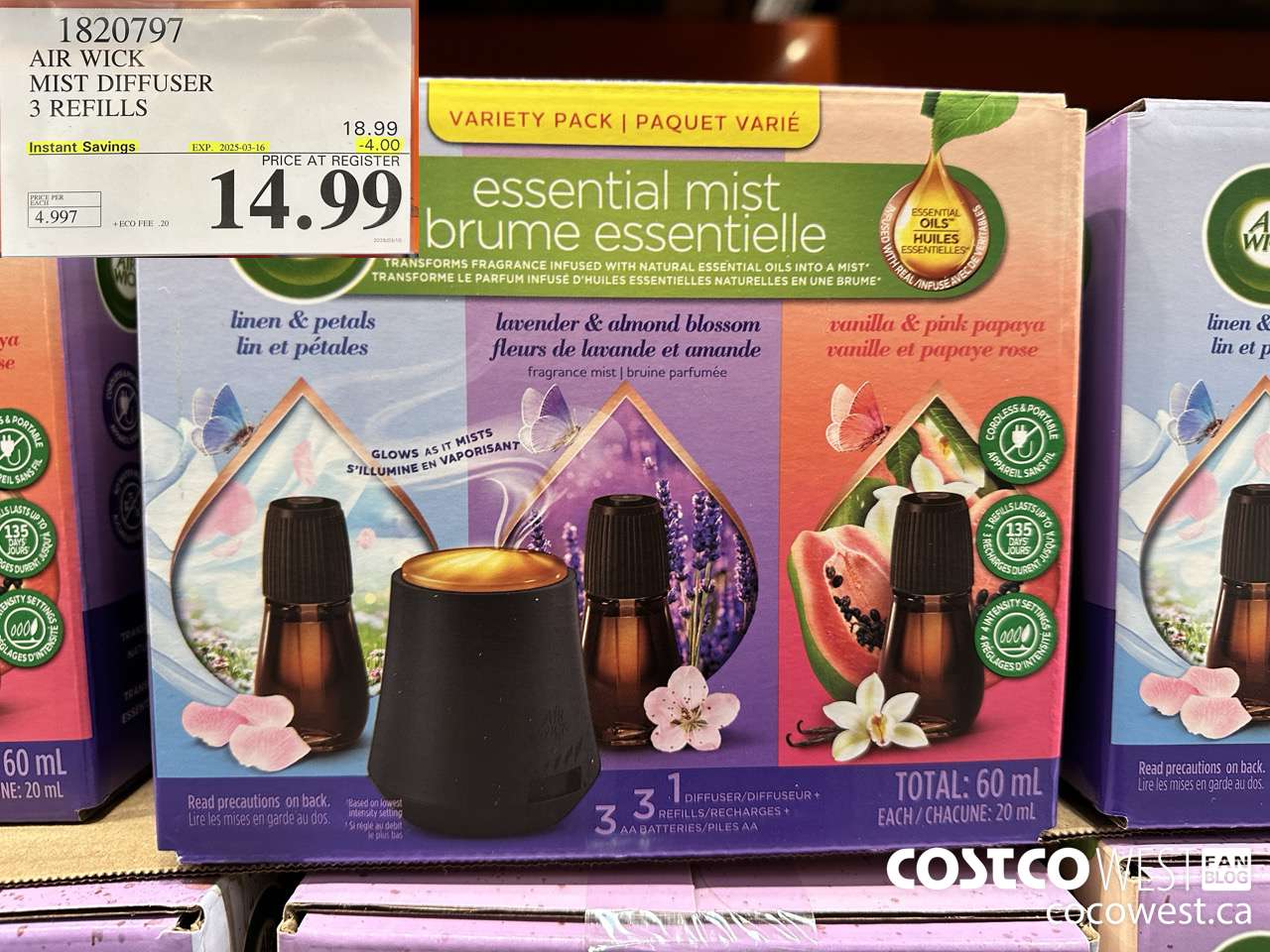 1820797 AIR WICK MIST DIFFUSER 3 REFILLS ($4.00 INSTANT SAVINGS EXPIRES ON 2025-03-16) $14.99