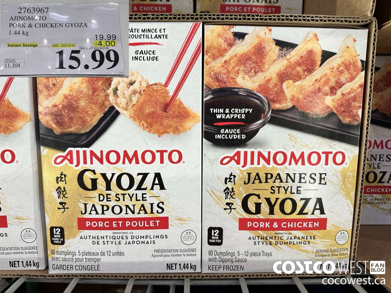 2763967 AJINOMOTO PORK & CHICKEN GYOZA 1.44 KG ($4.00 INSTANT SAVINGS EXPIRES ON 2025-03-30) $15.99