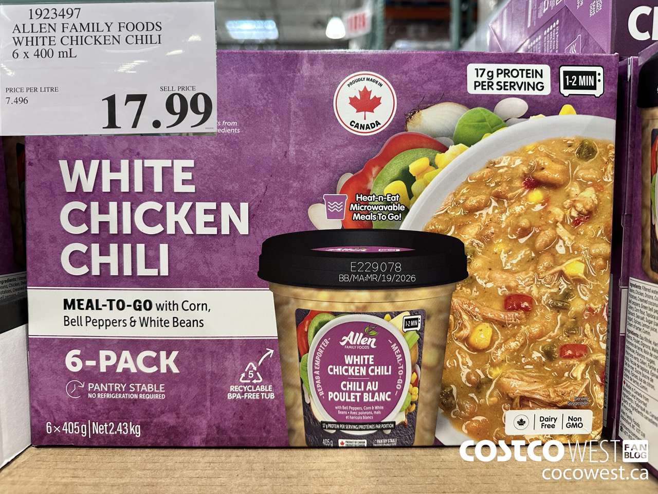 1923497 ALLEN FAMILY FOODS WHITE CHICKEN CHILI 6 X 400ML $17.99