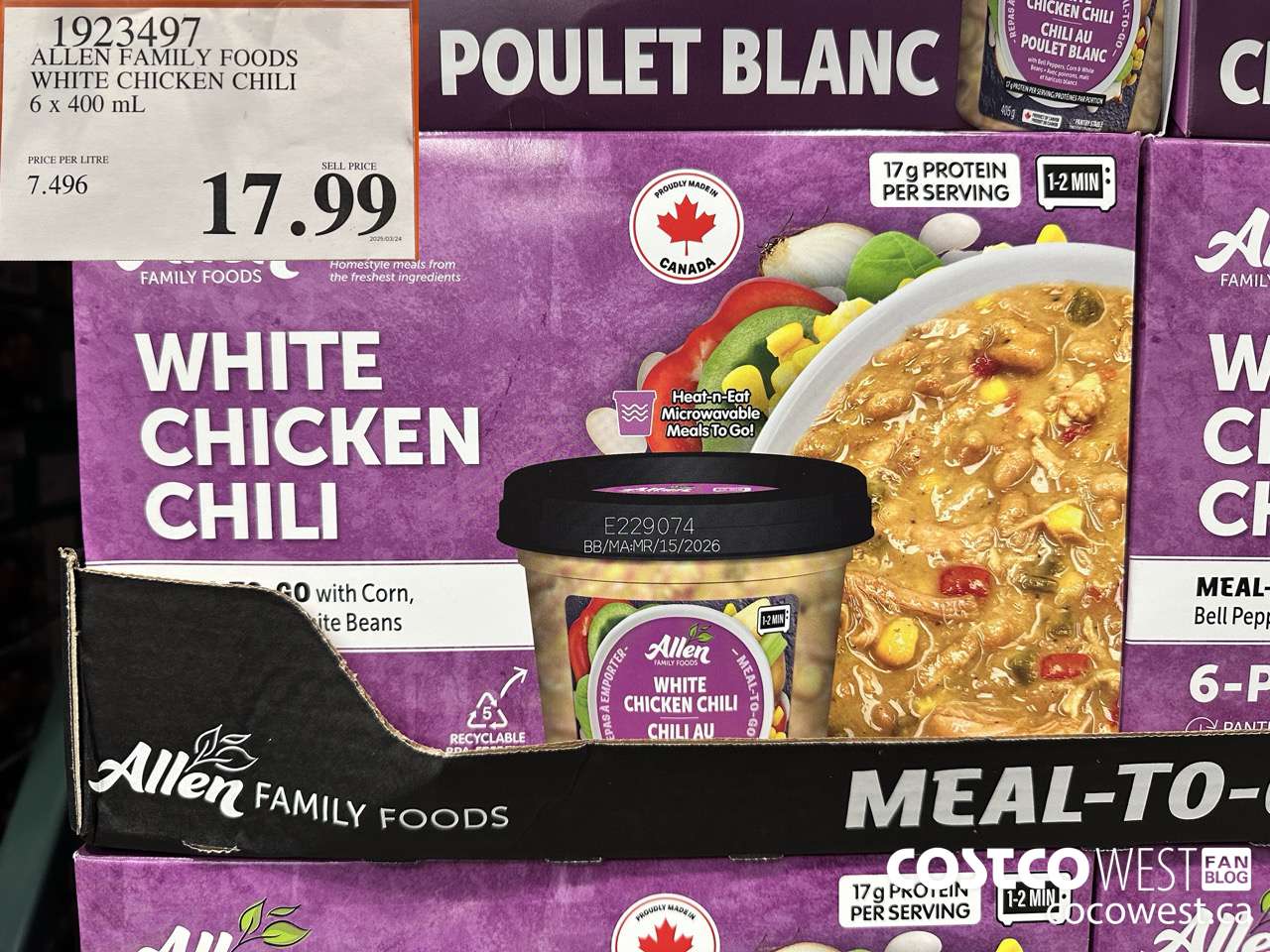 1923497 ALLEN FAMILY FOODS WHITE CHICKEN CHILI 6 X 400ML $17.99