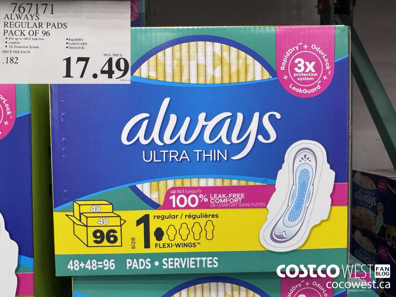767171 ALWAYS ULTRA THIN PADS REGULAR 96CT $17.49